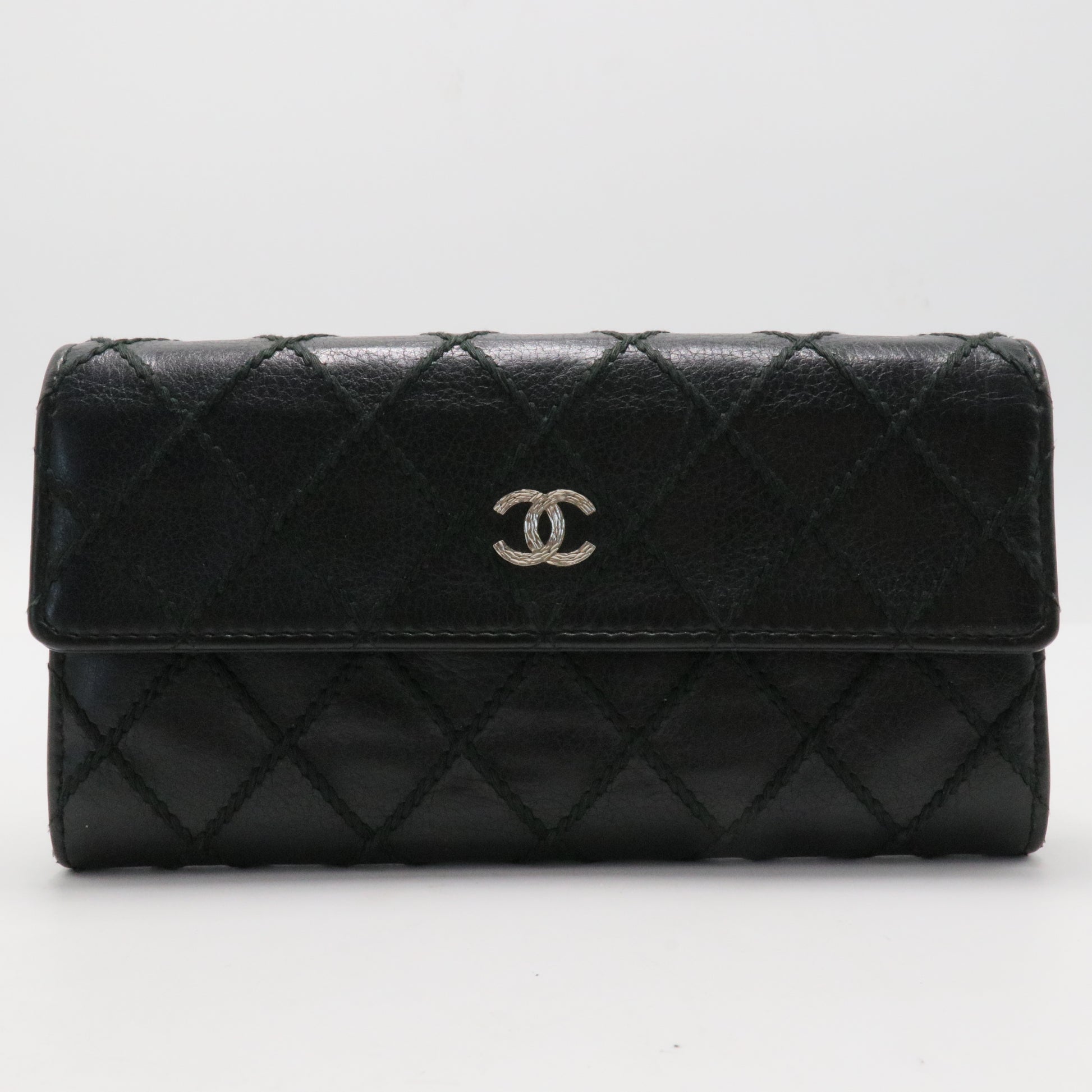 Long Wallet Wild Stitch Leather Black