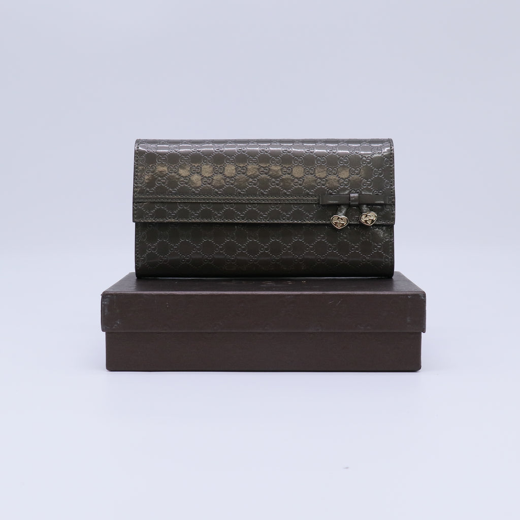 Gucci Shiny Microguccissima Lovely Heart Bow Wallet W21814