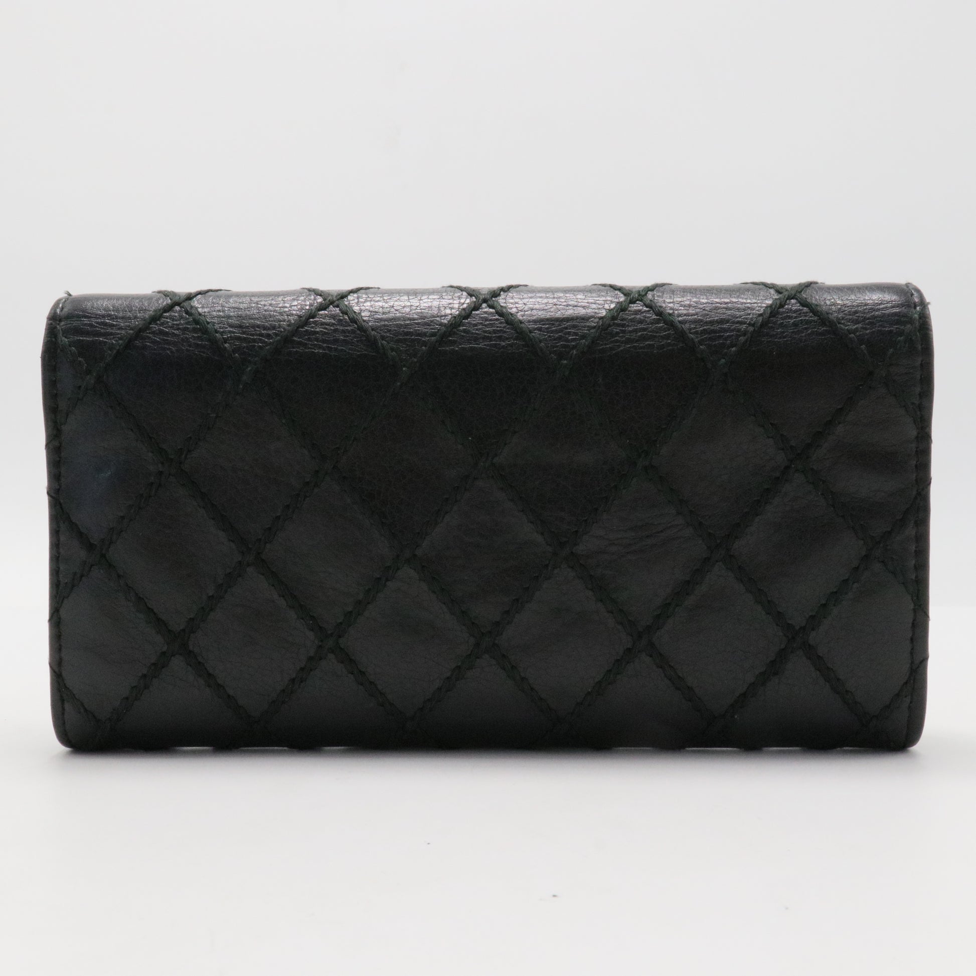 Long Wallet Wild Stitch Leather Black