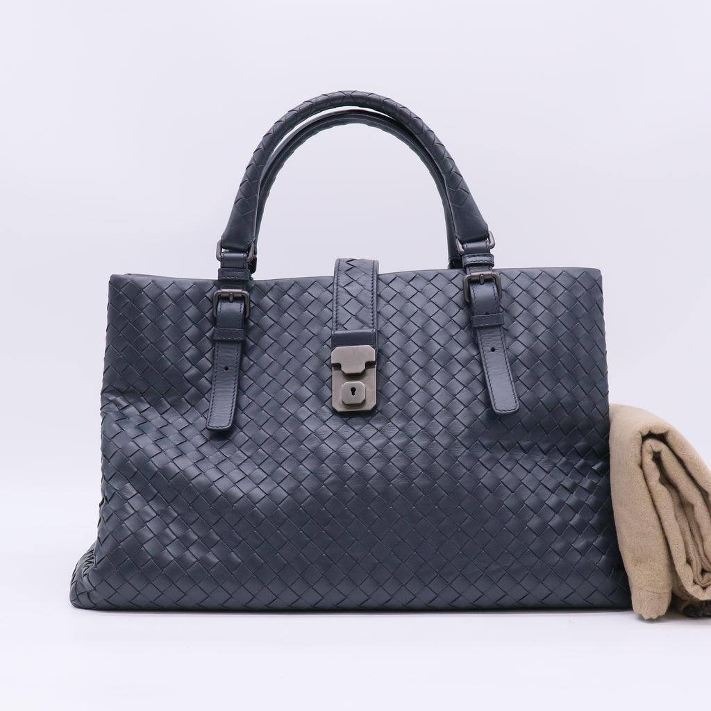 Bottega Veneta Dark Grey Intrecciato Woven Nappa Leather Roma Tote Bag twins B23674