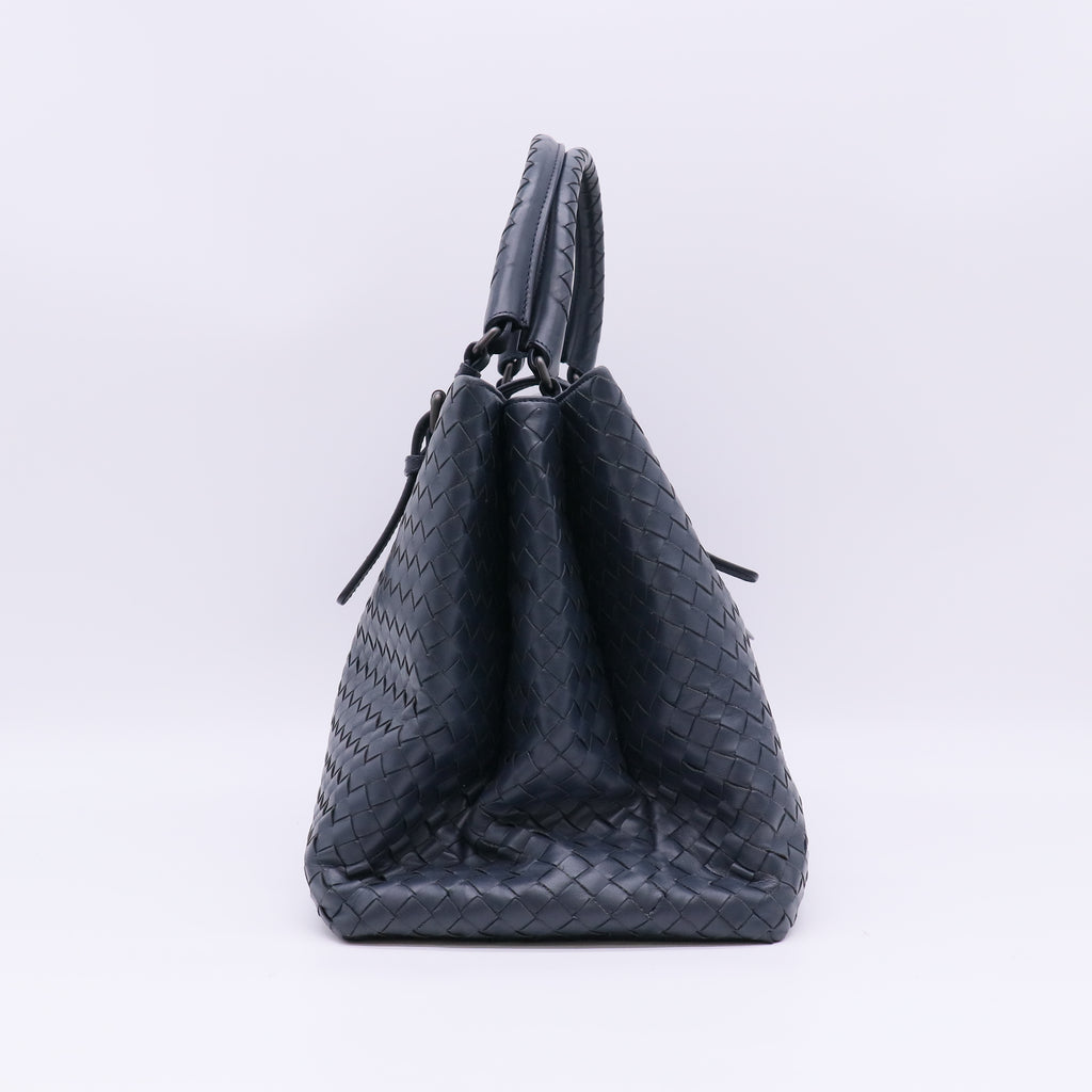 Bottega Veneta Dark Grey Intrecciato Woven Nappa Leather Roma Tote Bag twins B23674