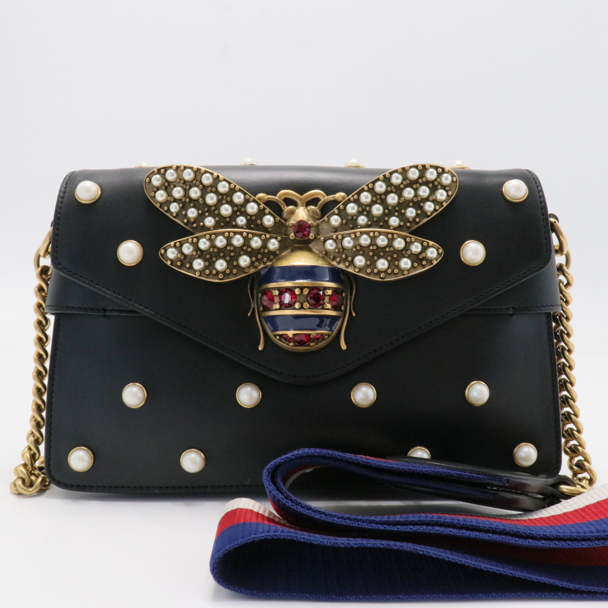 Broadway Pearly Bee Shoulder Bag Embellished Leather Mini