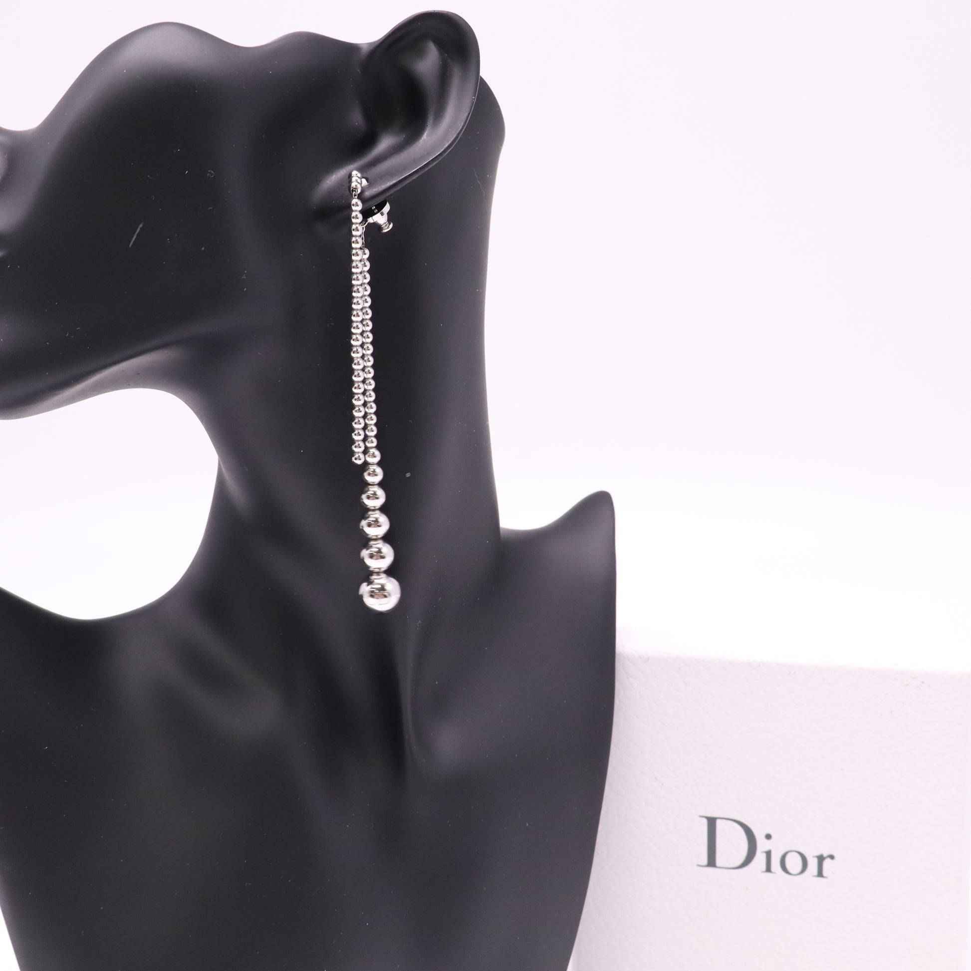 Dior Beaded Tassel Silver Tone Long Earrings twins LDJ4610