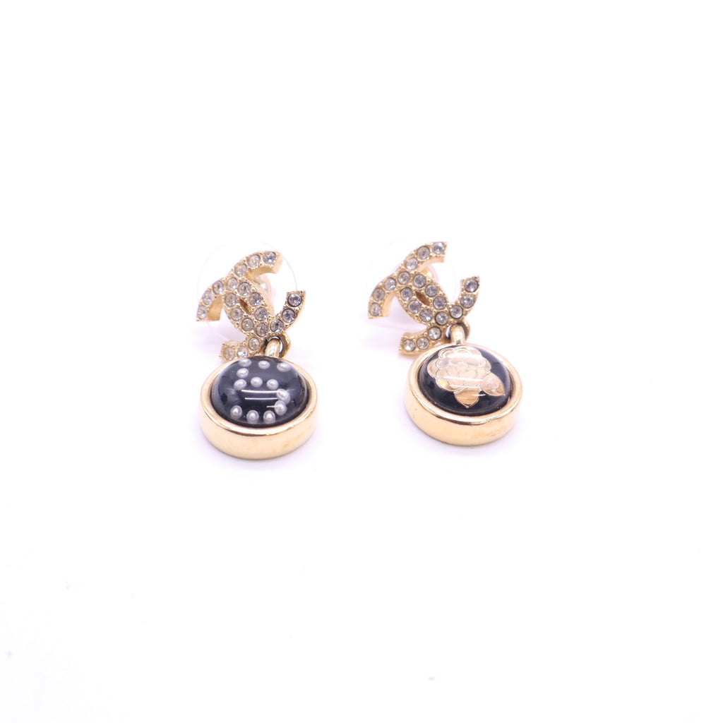 Black Resin and Crystal CC Charm Earrings W23210