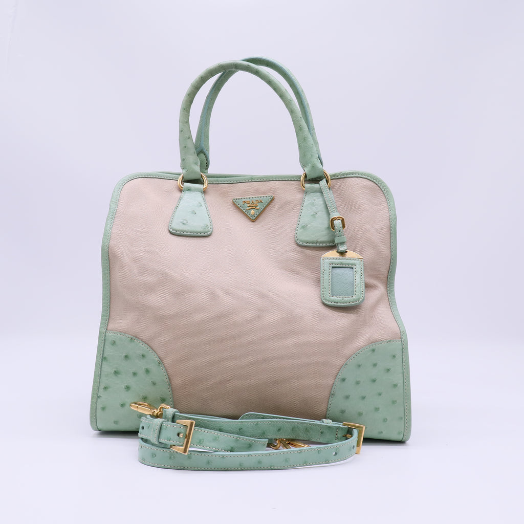 Prada Route Large Canvas and Leather Tote Bag B22612