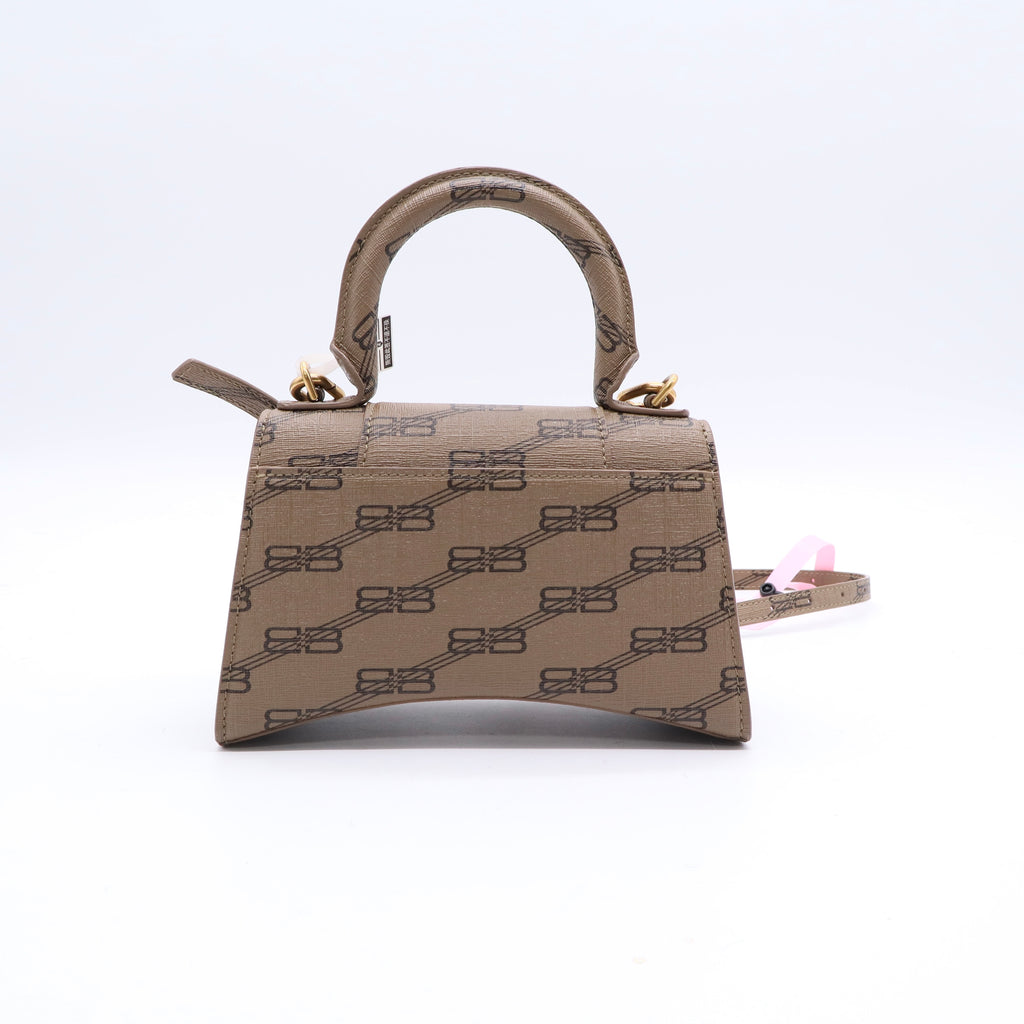 Balenciaga Coated Canvas BB Monogram Hourglass Top Handle Bag XS Beige Brown J2411 twins
