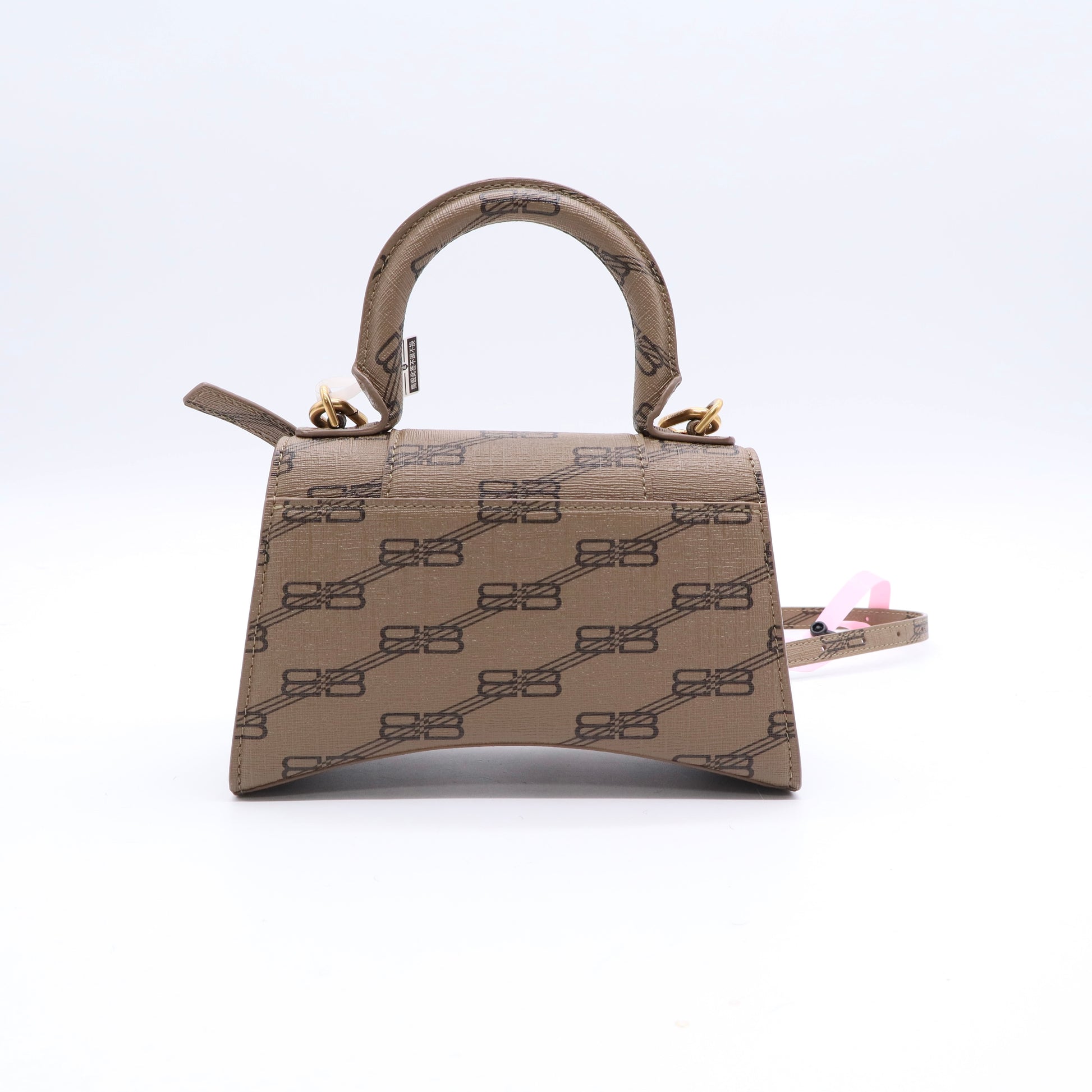 Balenciaga Coated Canvas BB Monogram Hourglass Top Handle Bag XS Beige Brown J2411 twins