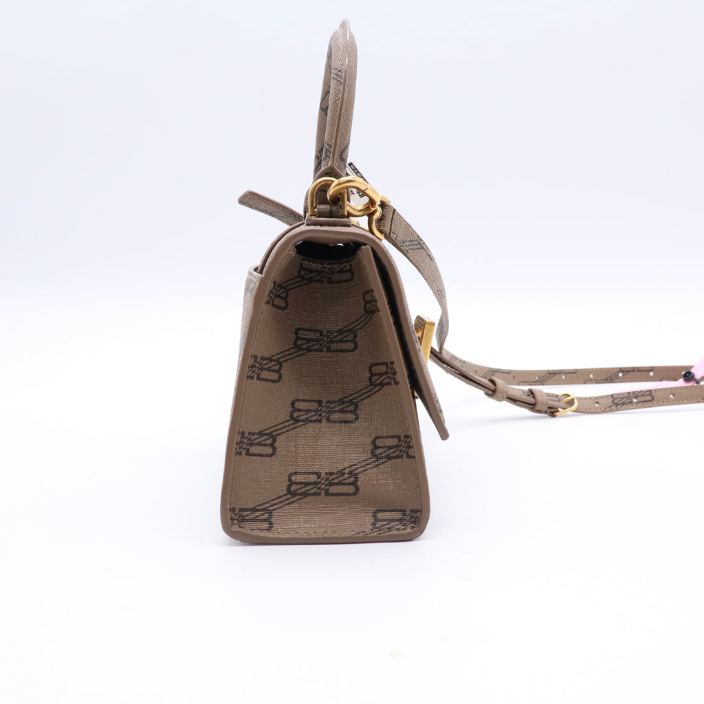Balenciaga Coated Canvas BB Monogram Hourglass Top Handle Bag XS Beige Brown J2411 twins