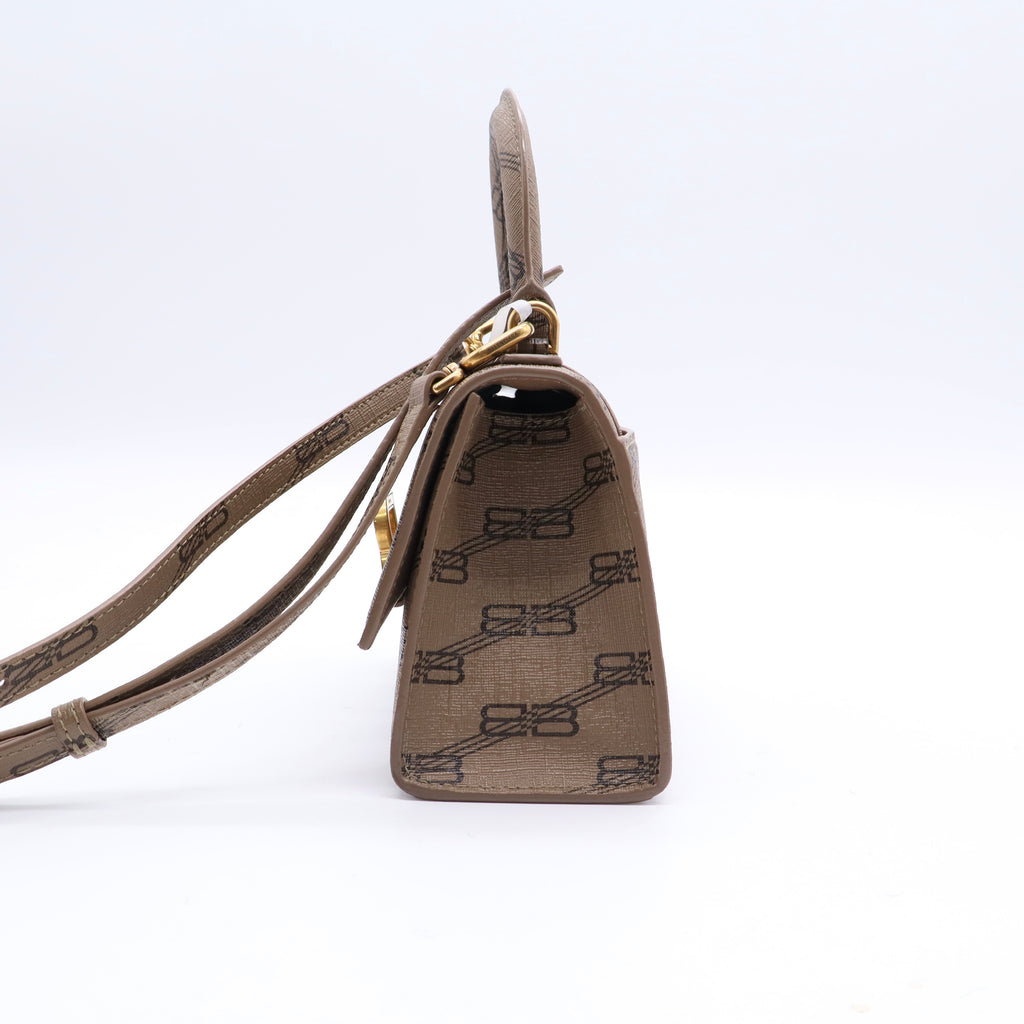 Balenciaga Coated Canvas BB Monogram Hourglass Top Handle Bag XS Beige Brown J2411 twins