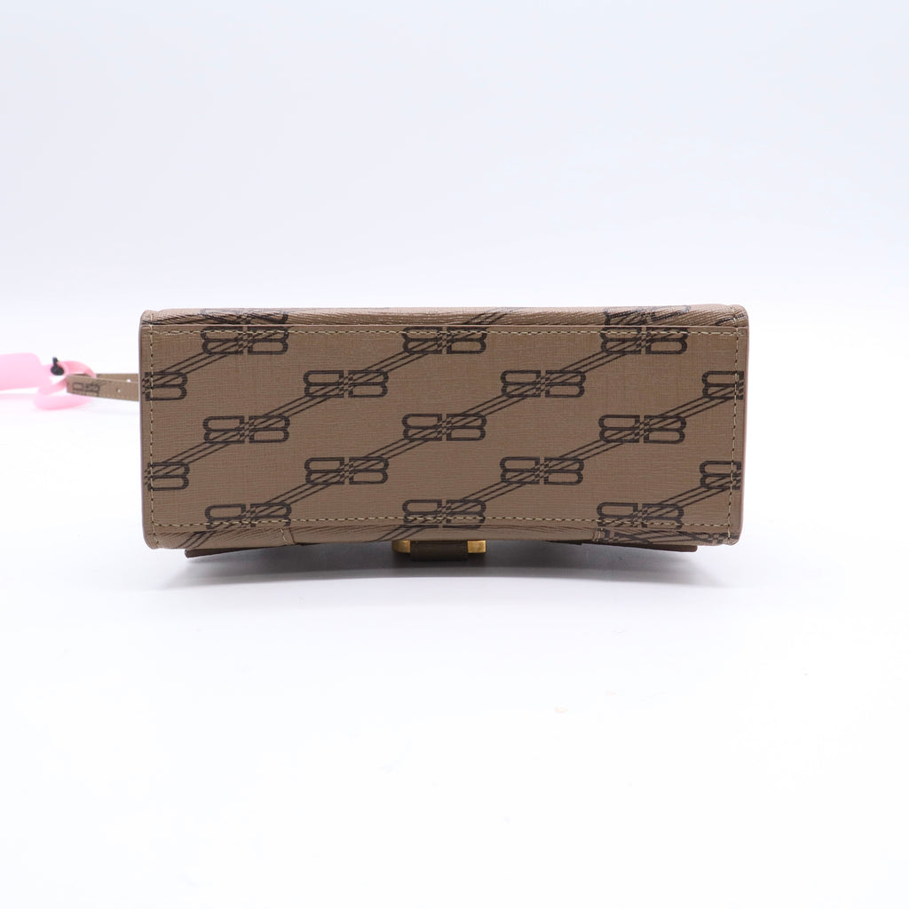 Balenciaga Coated Canvas BB Monogram Hourglass Top Handle Bag XS Beige Brown J2411 twins
