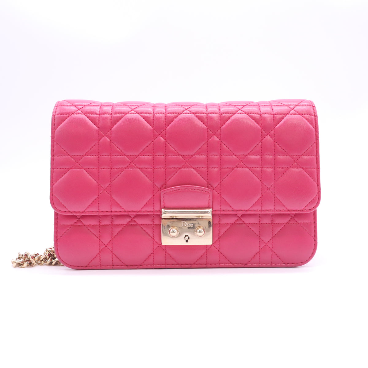Christian Dior Fuchsia Cannage Quilted Lambskin Leather Miss Dior Pouch Bag twins LDJ6128