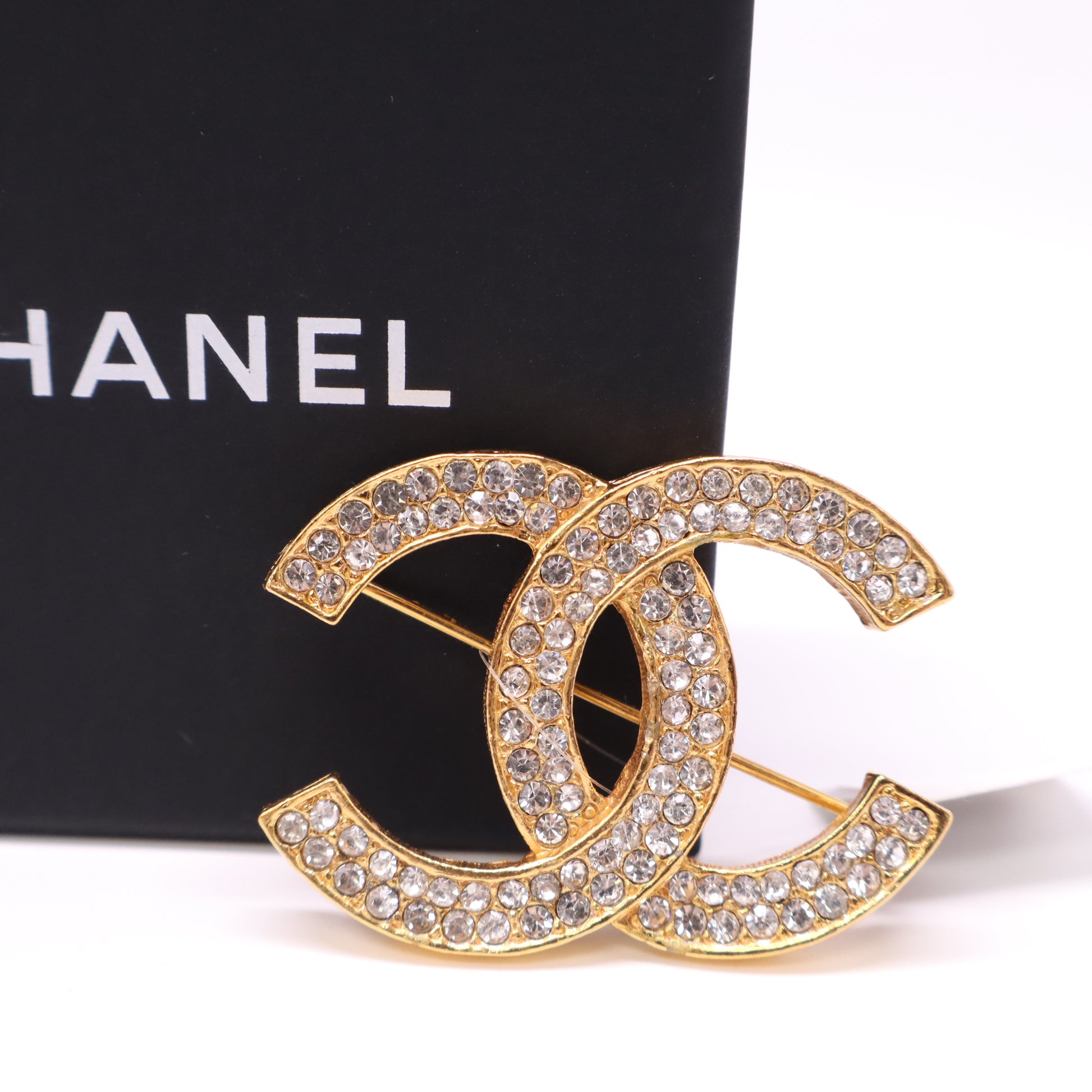 Chanel Crystal CC Brooch Gold Twins LDJ4535