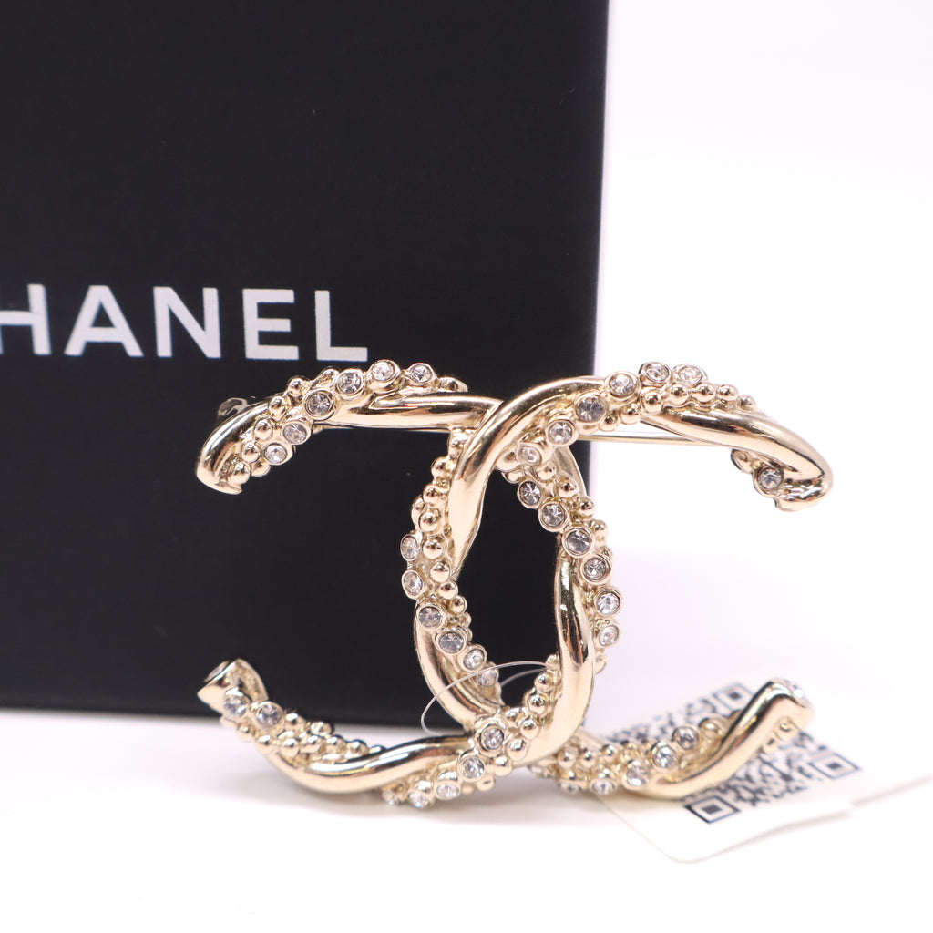 Chanel CC Brooch with Rhinestones and Pearls Twins LDJ4541
