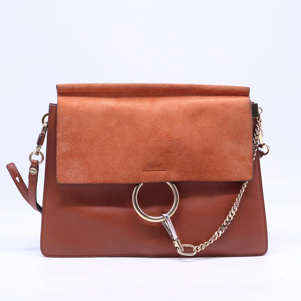 Suede Calfskin Medium Faye Shoulder Bag Tobacco B21222