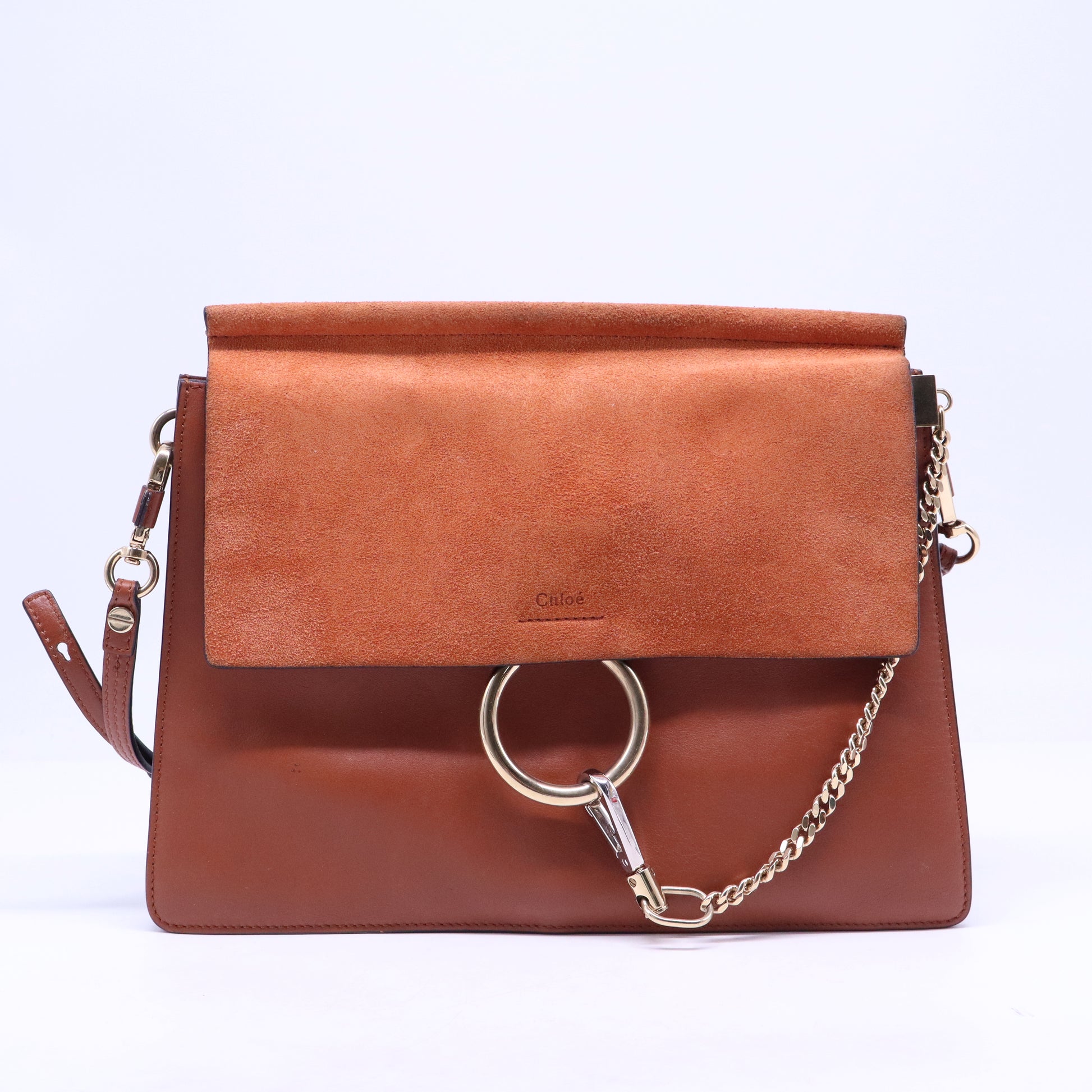 Suede Calfskin Medium Faye Shoulder Bag Tobacco B21222