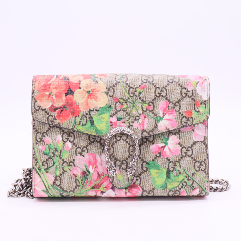 Dionysus Chain Wallet Blooms Print GG Coated Canvas Small Twins