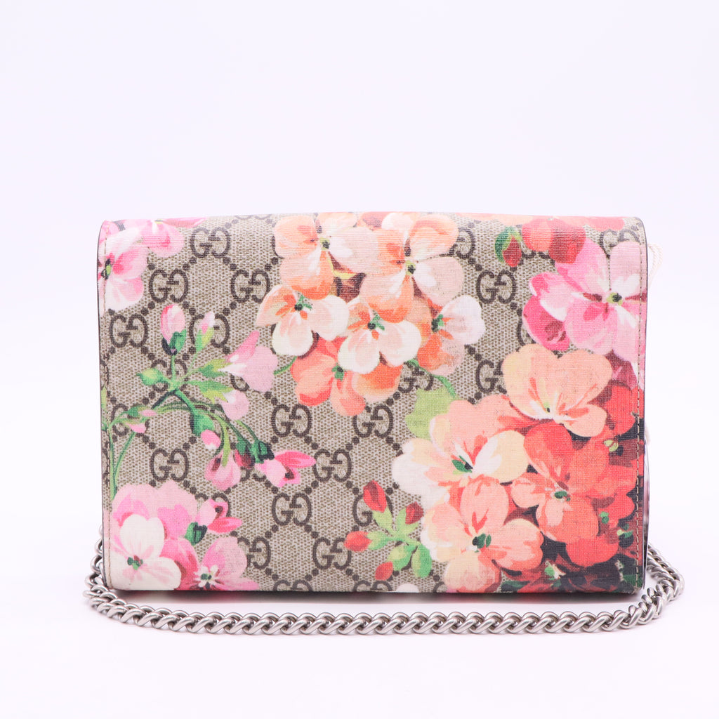 Dionysus Chain Wallet Blooms Print GG Coated Canvas Small Twins