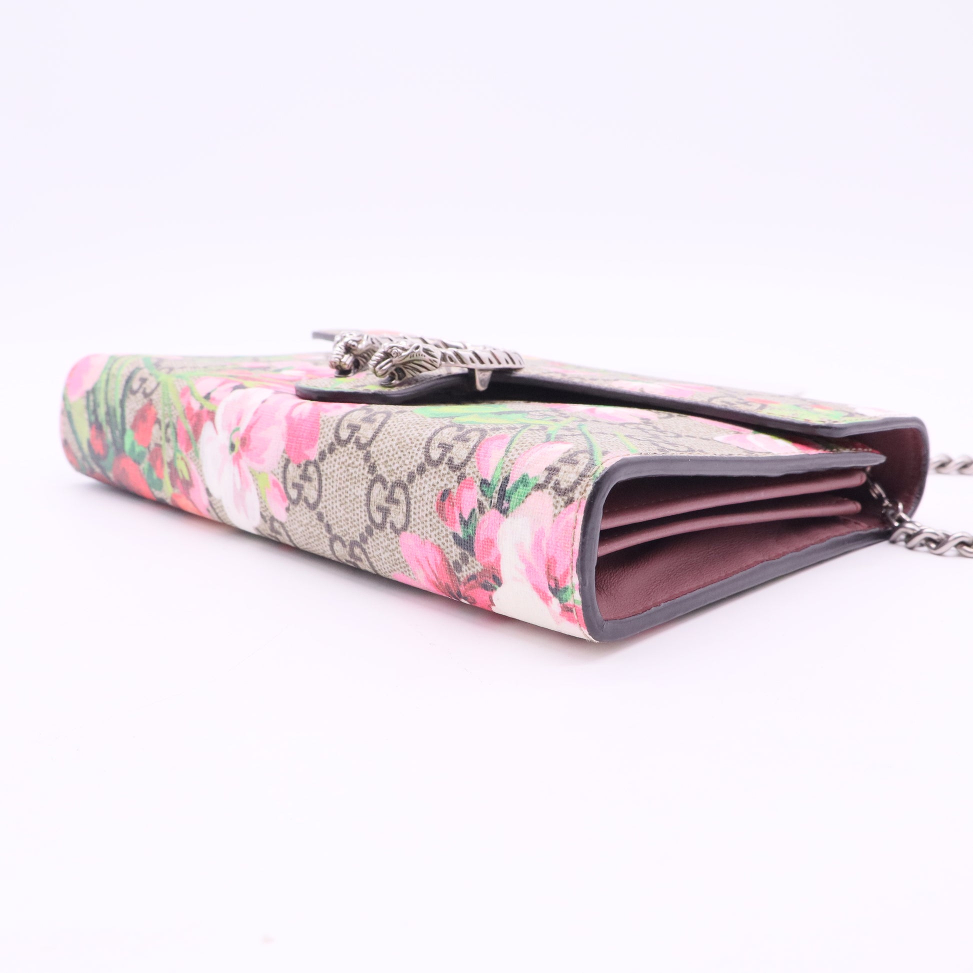 Dionysus Chain Wallet Blooms Print GG Coated Canvas Small Twins