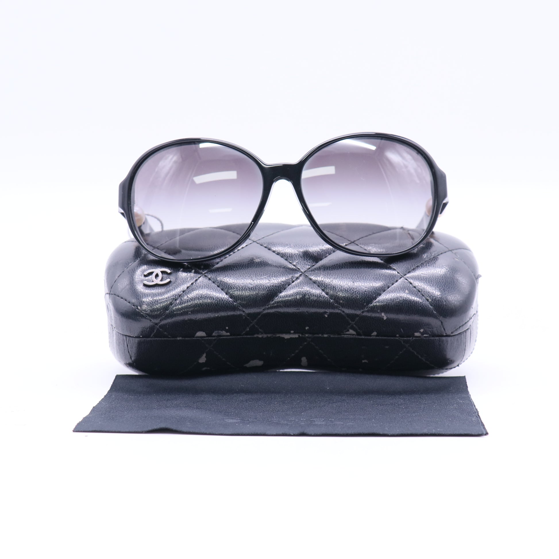 Chanel Black Glitter Acetate Frame Pearl CC Sunglasses Twins LDJ3737