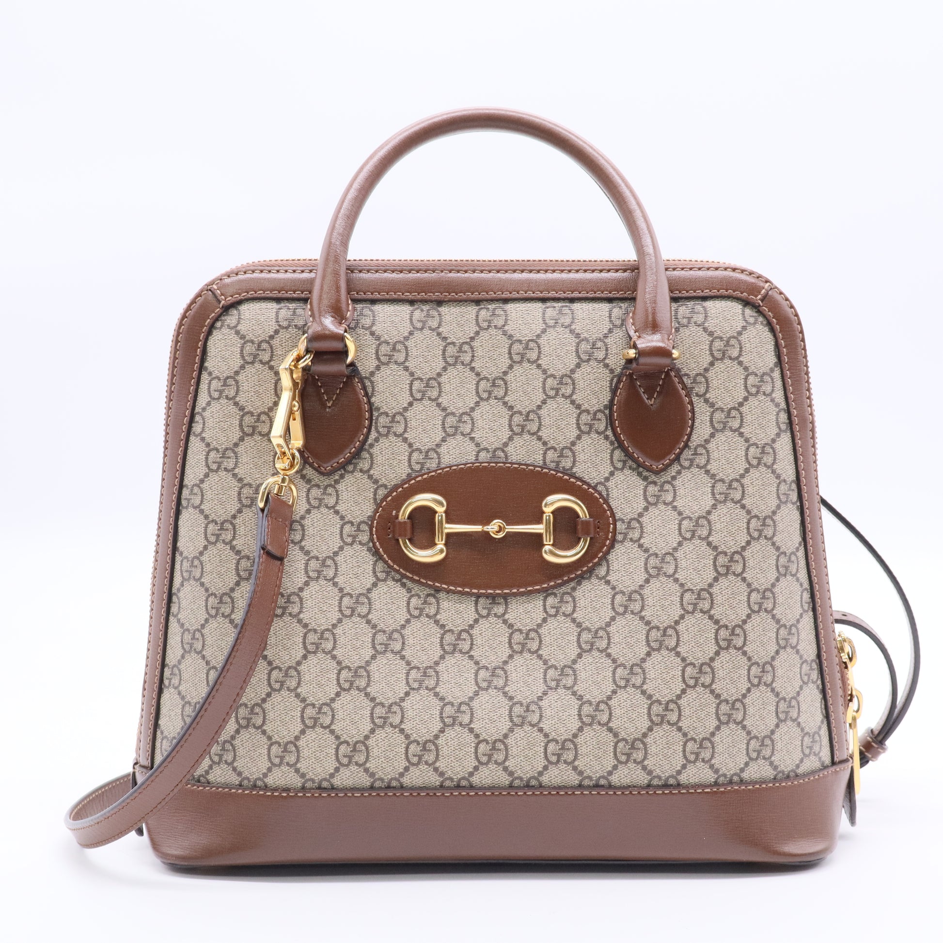 Horsebit 1955 Top Handle Bag GG Coated Canvas with Leather Small Twins B20585