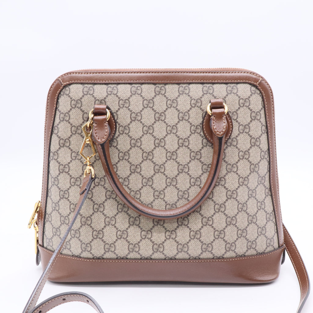 Horsebit 1955 Top Handle Bag GG Coated Canvas with Leather Small Twins B20585