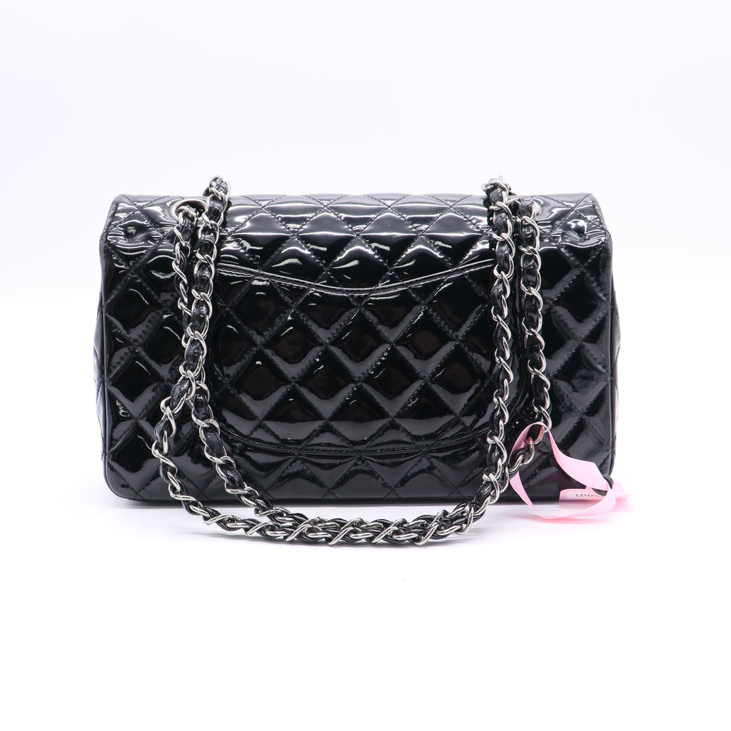 Chanel Black Quilted Patent Leather Medium Classic Flap Bag twins