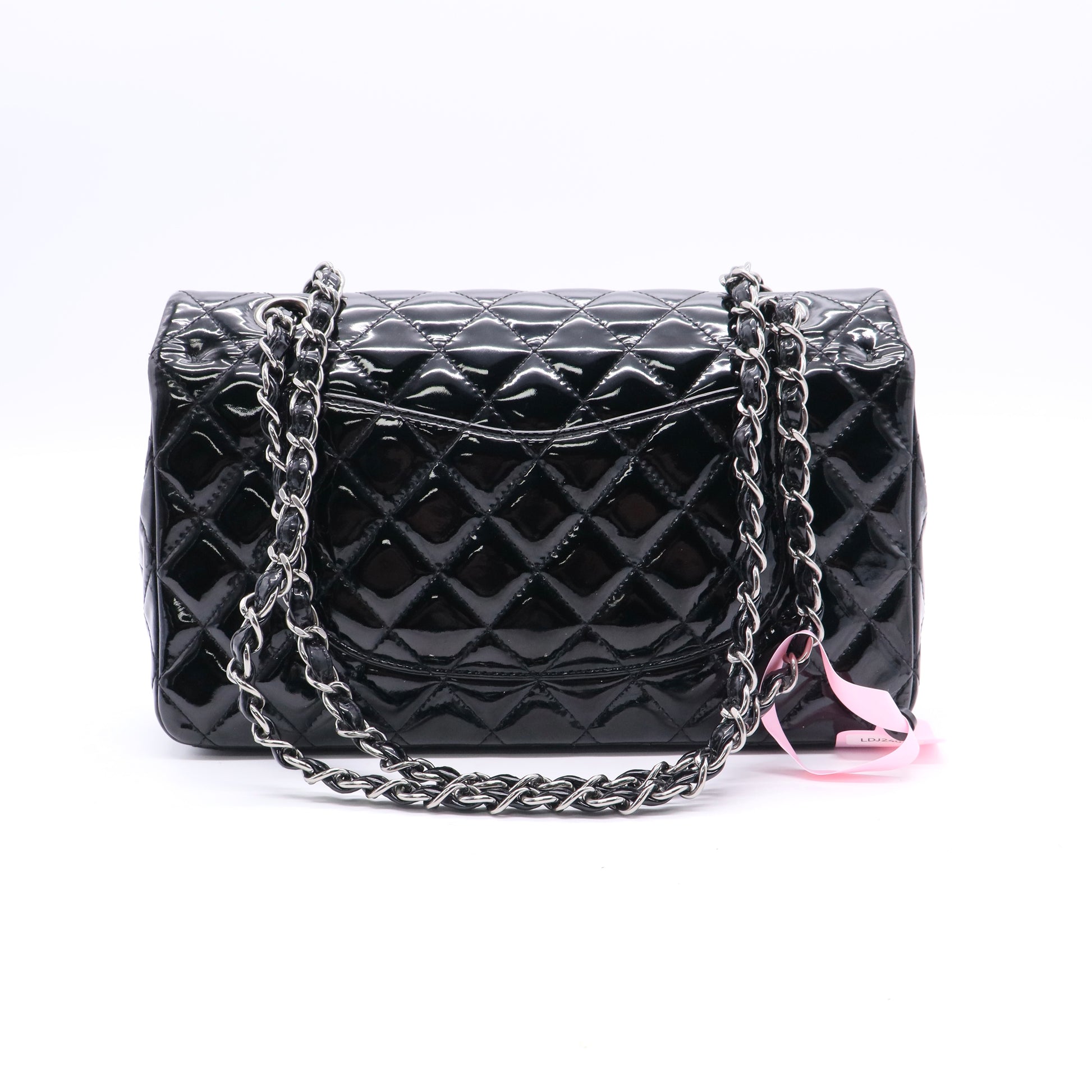 Chanel Black Quilted Patent Leather Medium Classic Flap Bag twins