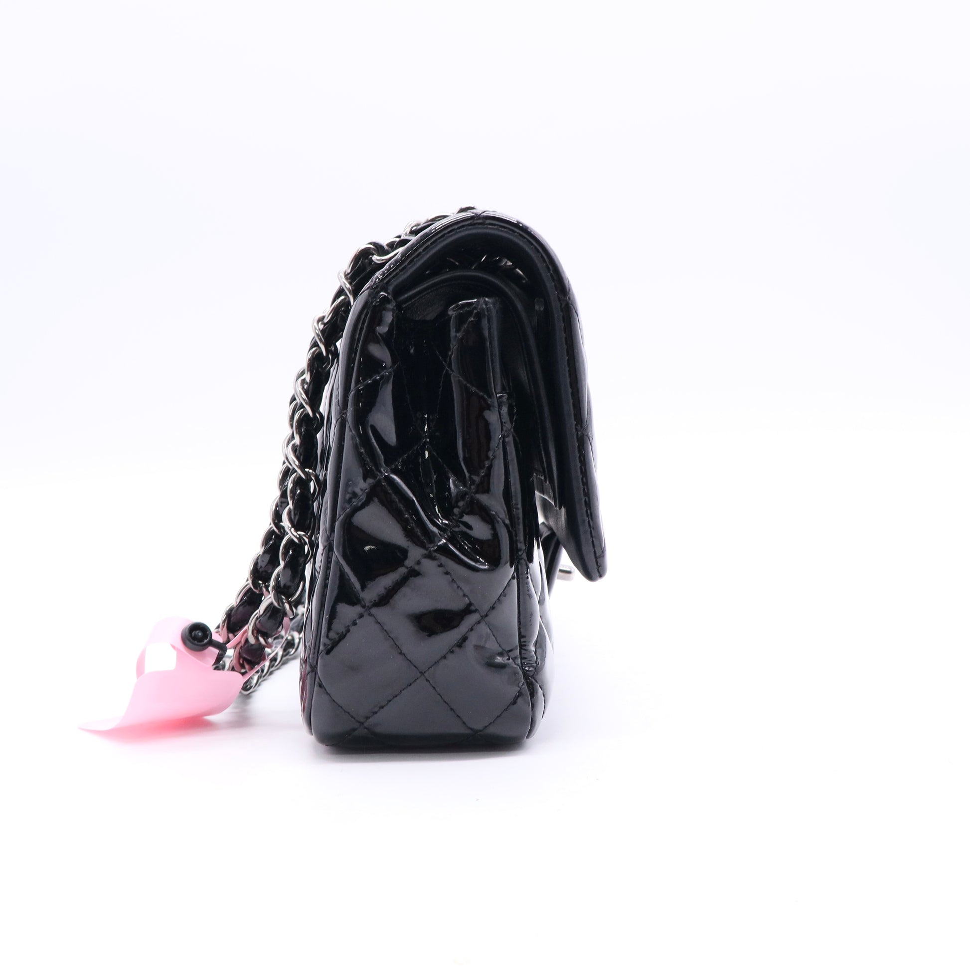 Chanel Black Quilted Patent Leather Medium Classic Flap Bag twins