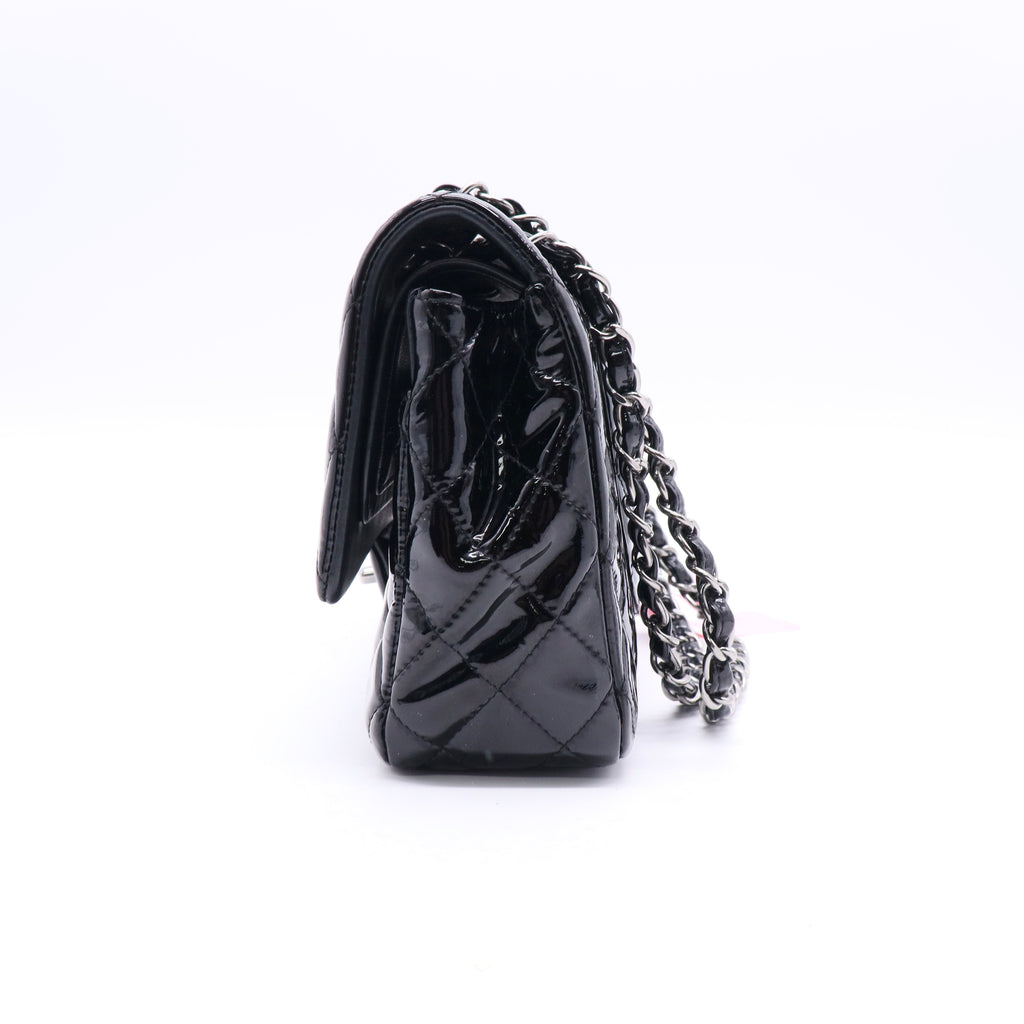 Chanel Black Quilted Patent Leather Medium Classic Flap Bag twins