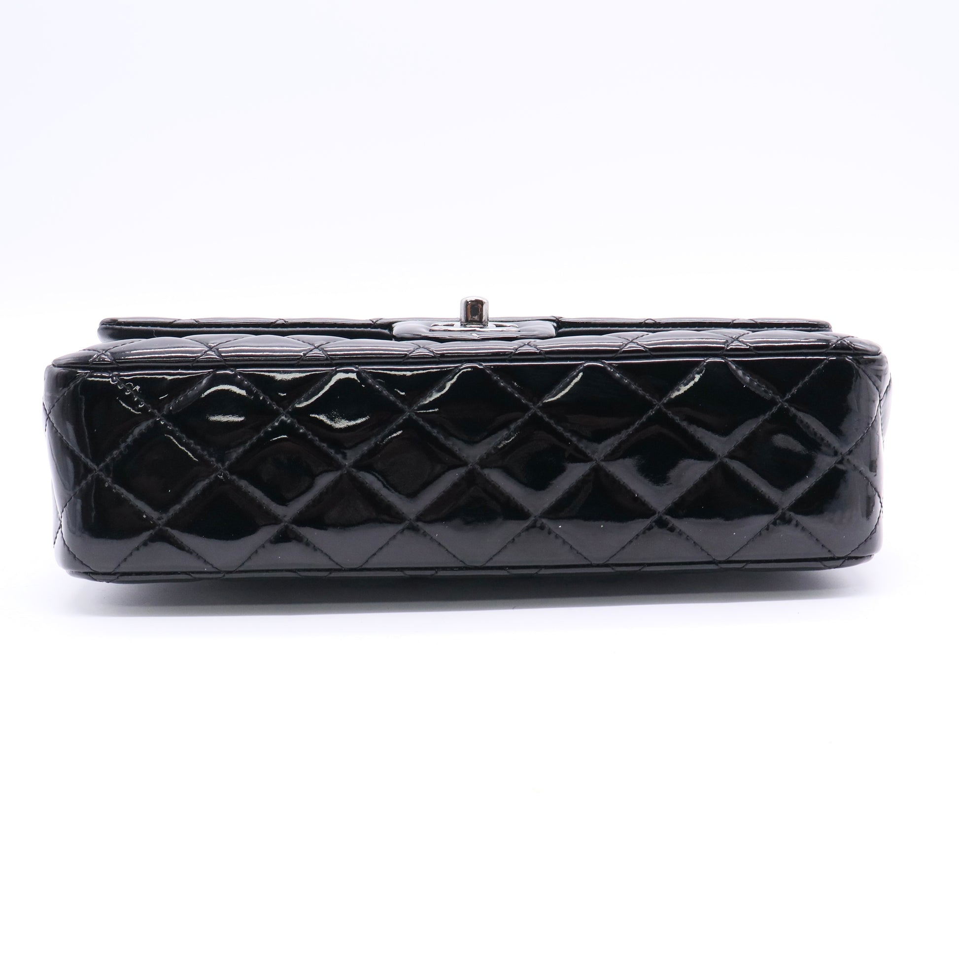 Chanel Black Quilted Patent Leather Medium Classic Flap Bag twins