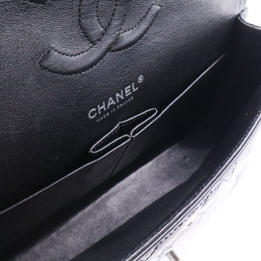 Chanel Black Quilted Patent Leather Medium Classic Flap Bag twins