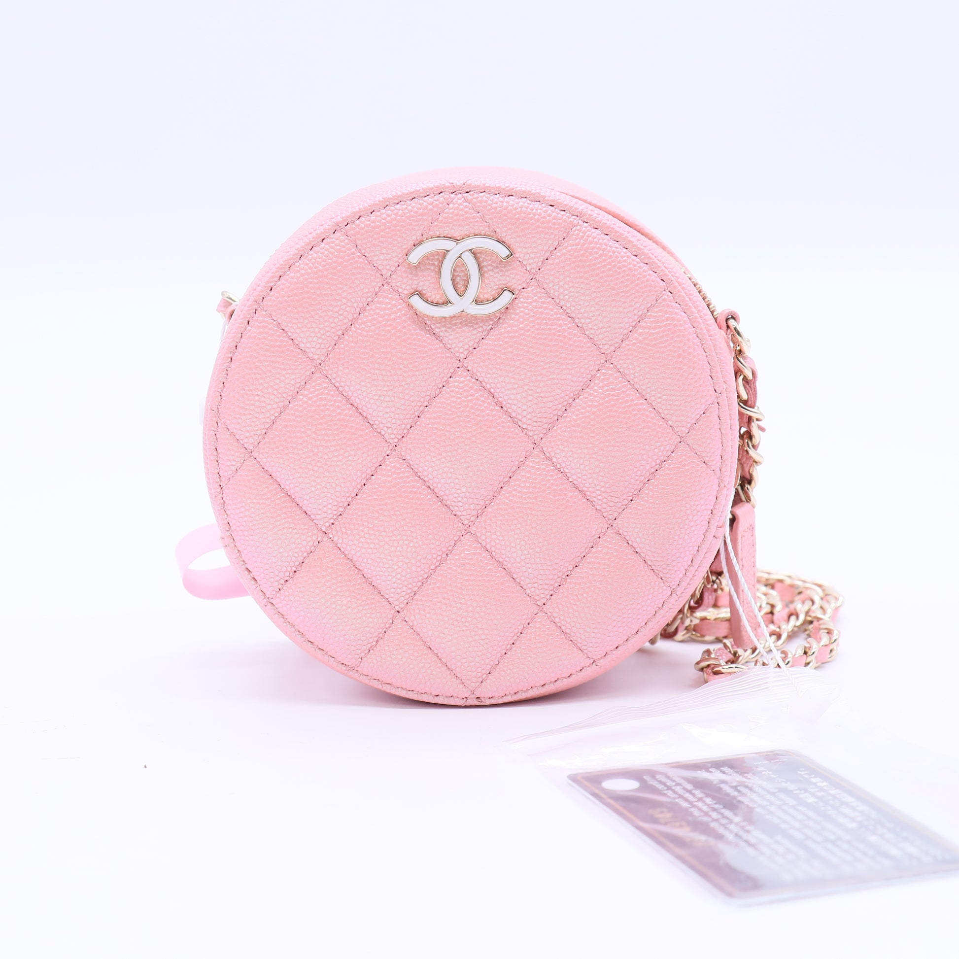 Round Clutch with Chain Quilted Iridescent Caviar Mini Twins LDJ3709