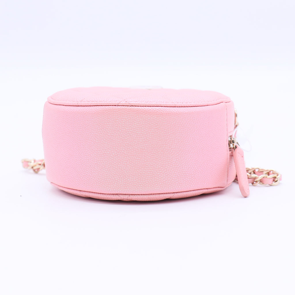 Round Clutch with Chain Quilted Iridescent Caviar Mini Twins LDJ3709