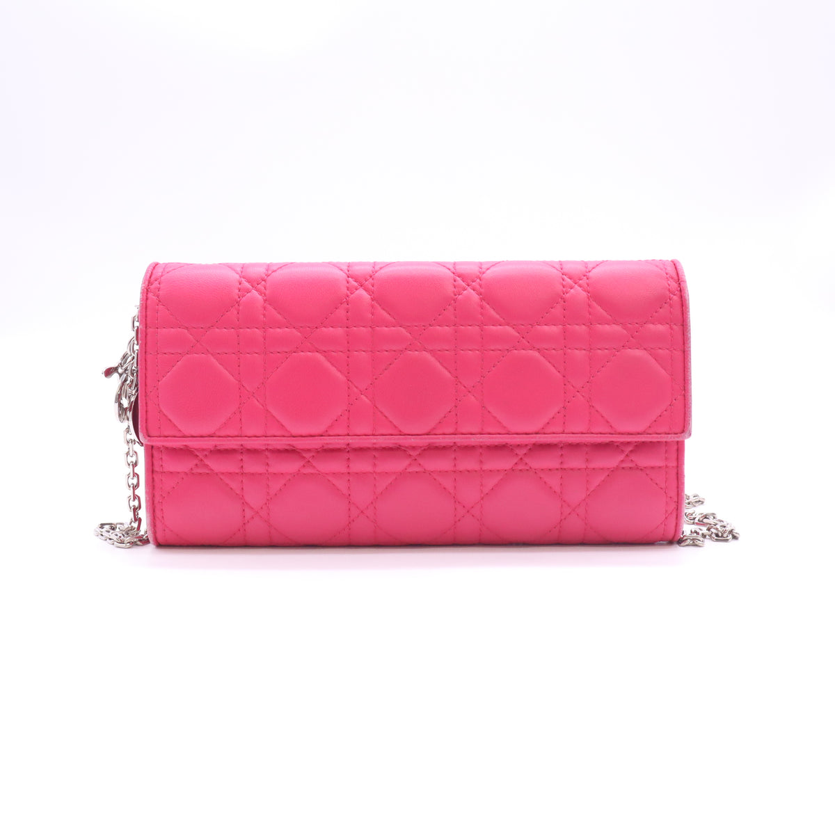 Christian Dior Fuchsia Quilted Cannage Leather Lady Dior Wallet on Chain Bag twins LDJ6126
