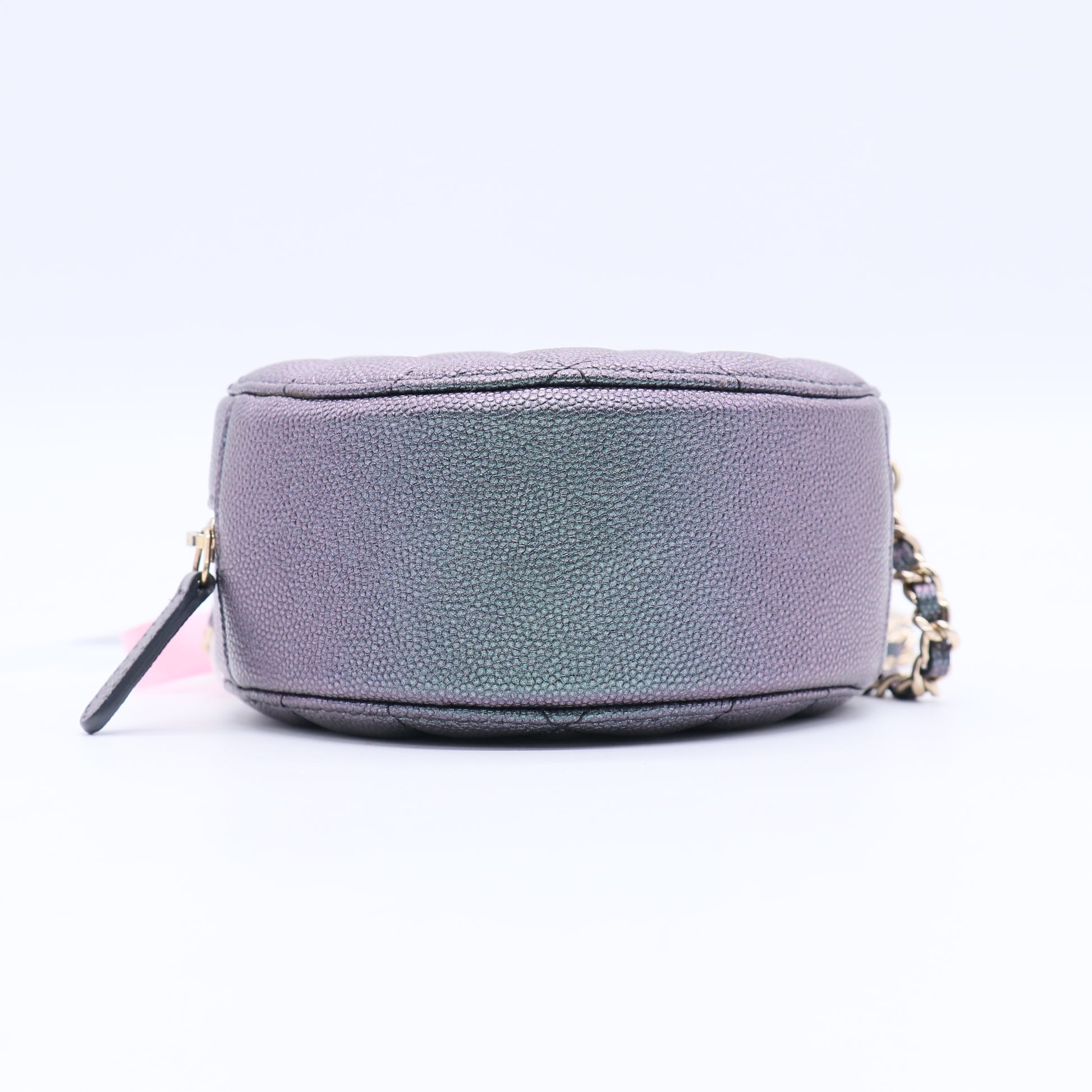 Round Clutch with Chain Quilted Iridescent Caviar Mini Twins LDJ3708
