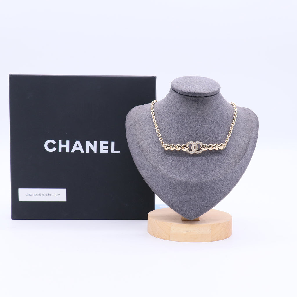 Pendant Necklace Metal Gold and Rhinestone Twins LDJ3754