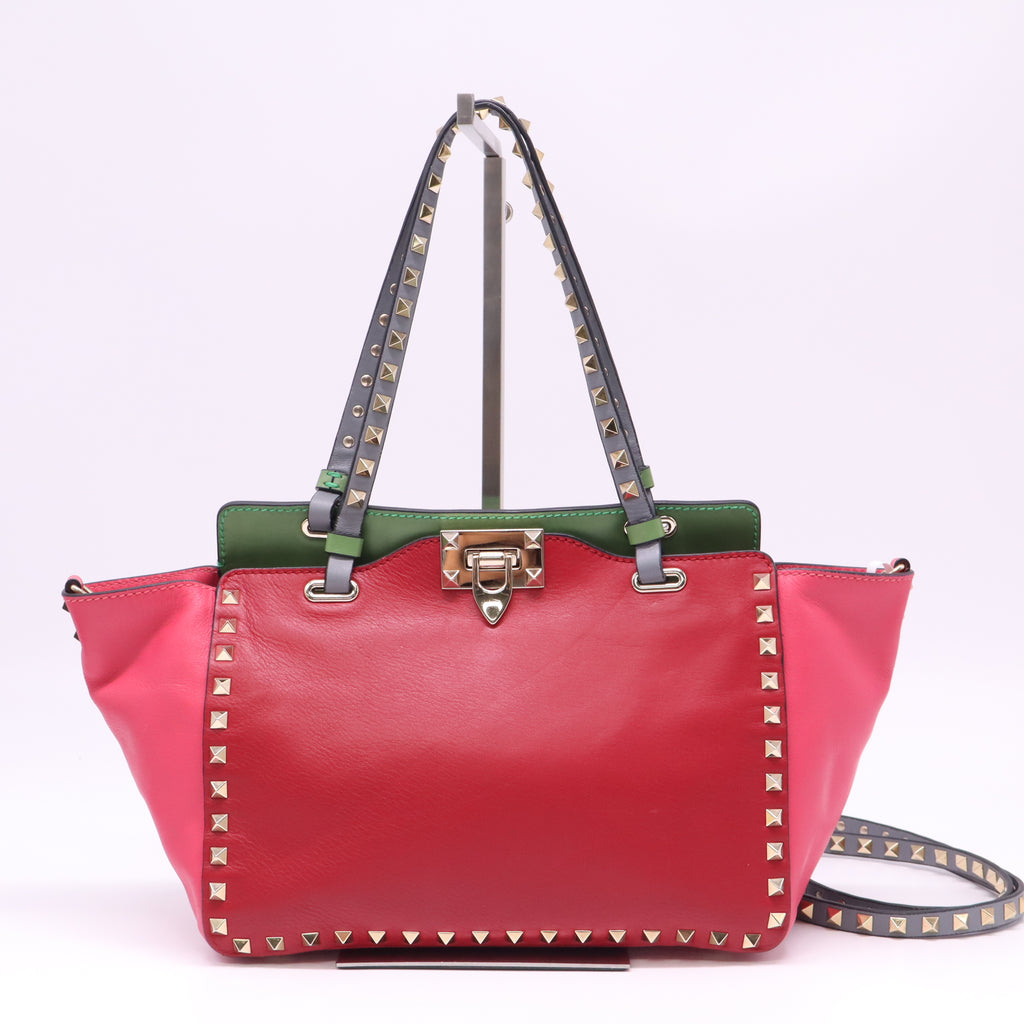 Valentino Garavani Rockstud Colorblock Tri-Color Trapeze Tote Bag B21410