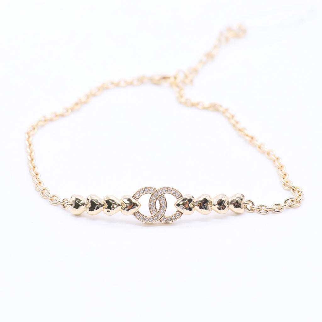 Pendant Necklace Metal Gold and Rhinestone Twins LDJ3754