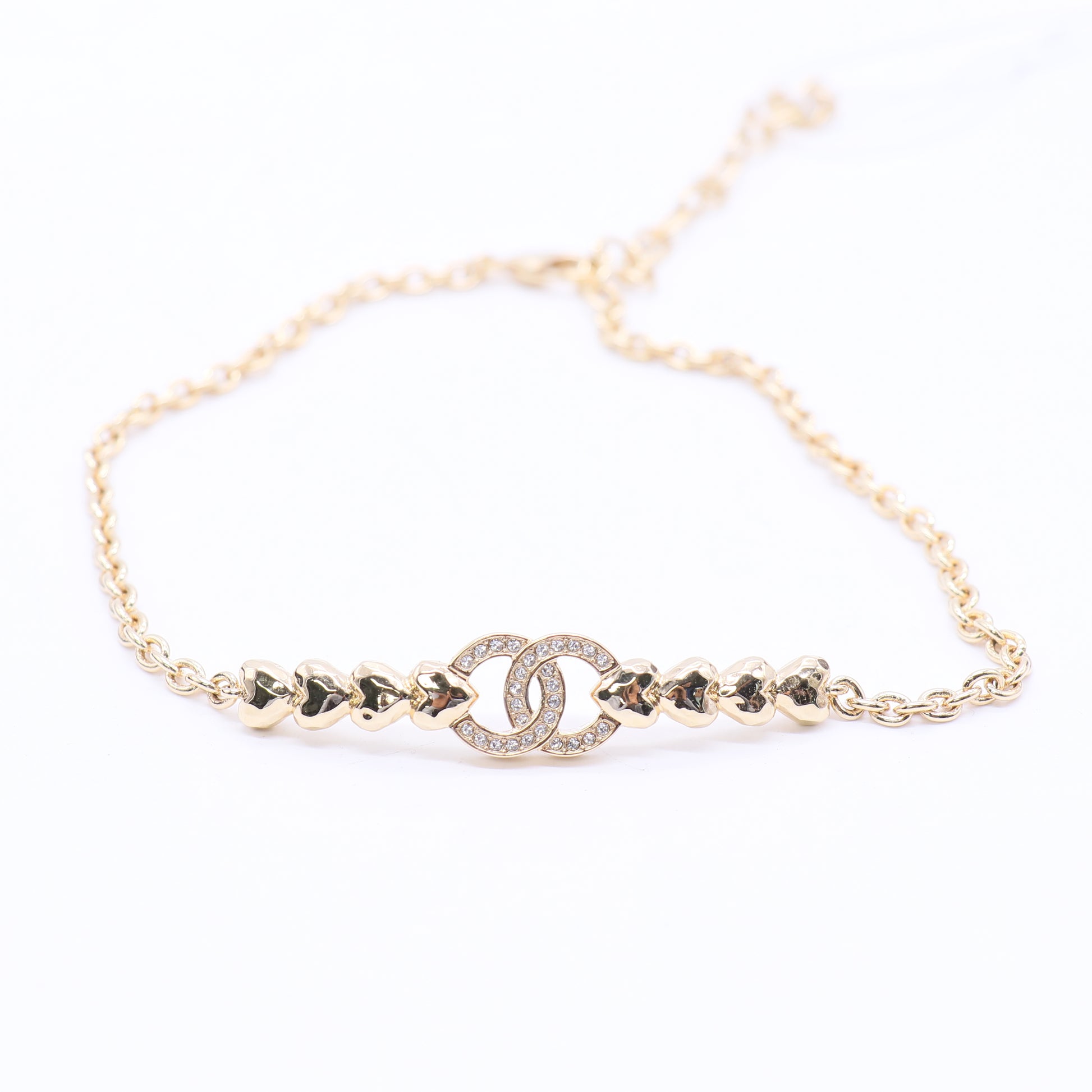 Pendant Necklace Metal Gold and Rhinestone Twins LDJ3754