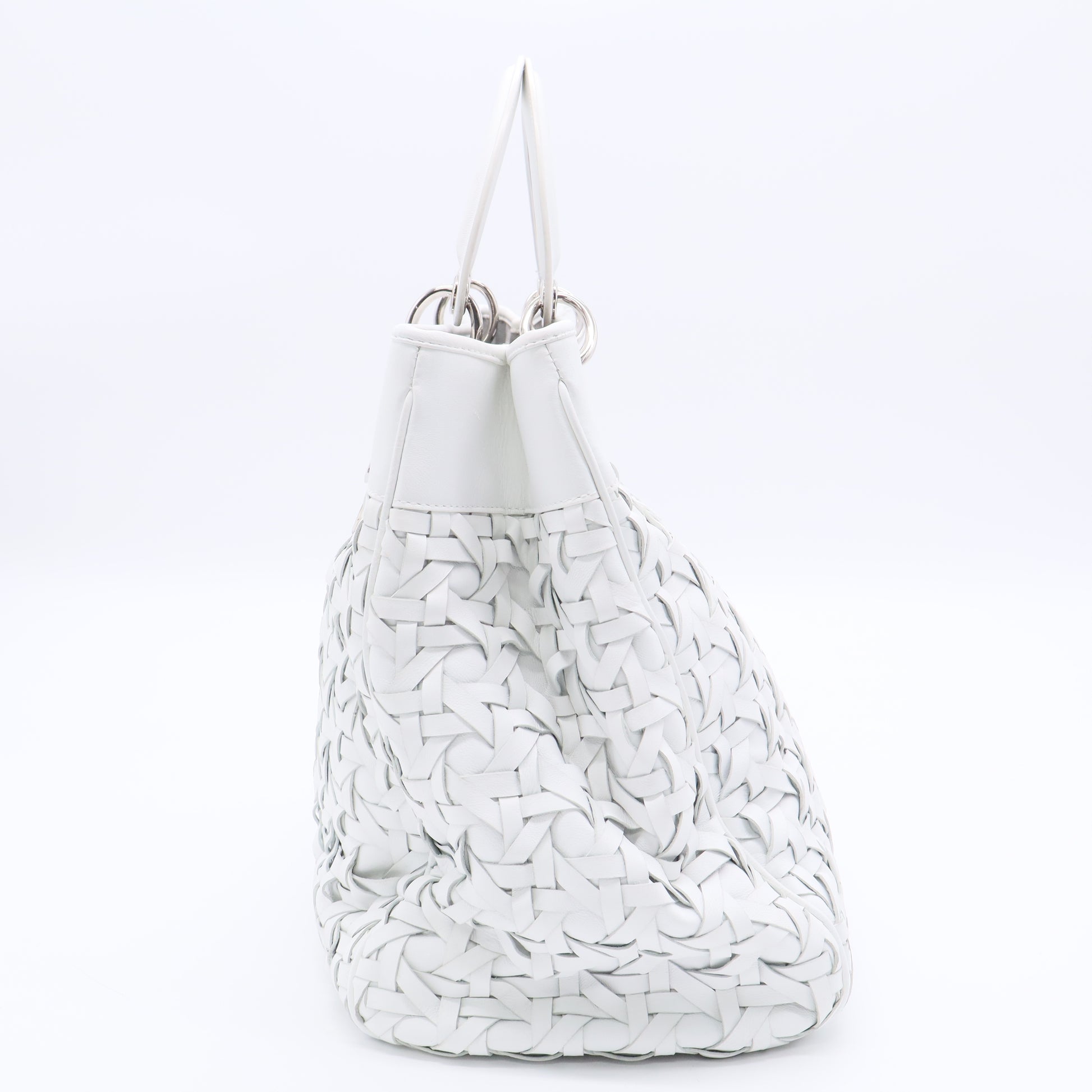 White Woven Leather Lady Dior Avenue Tote Twins B20276