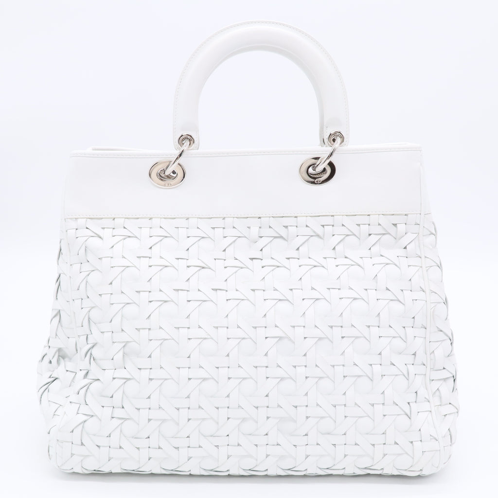 White Woven Leather Lady Dior Avenue Tote Twins B20276