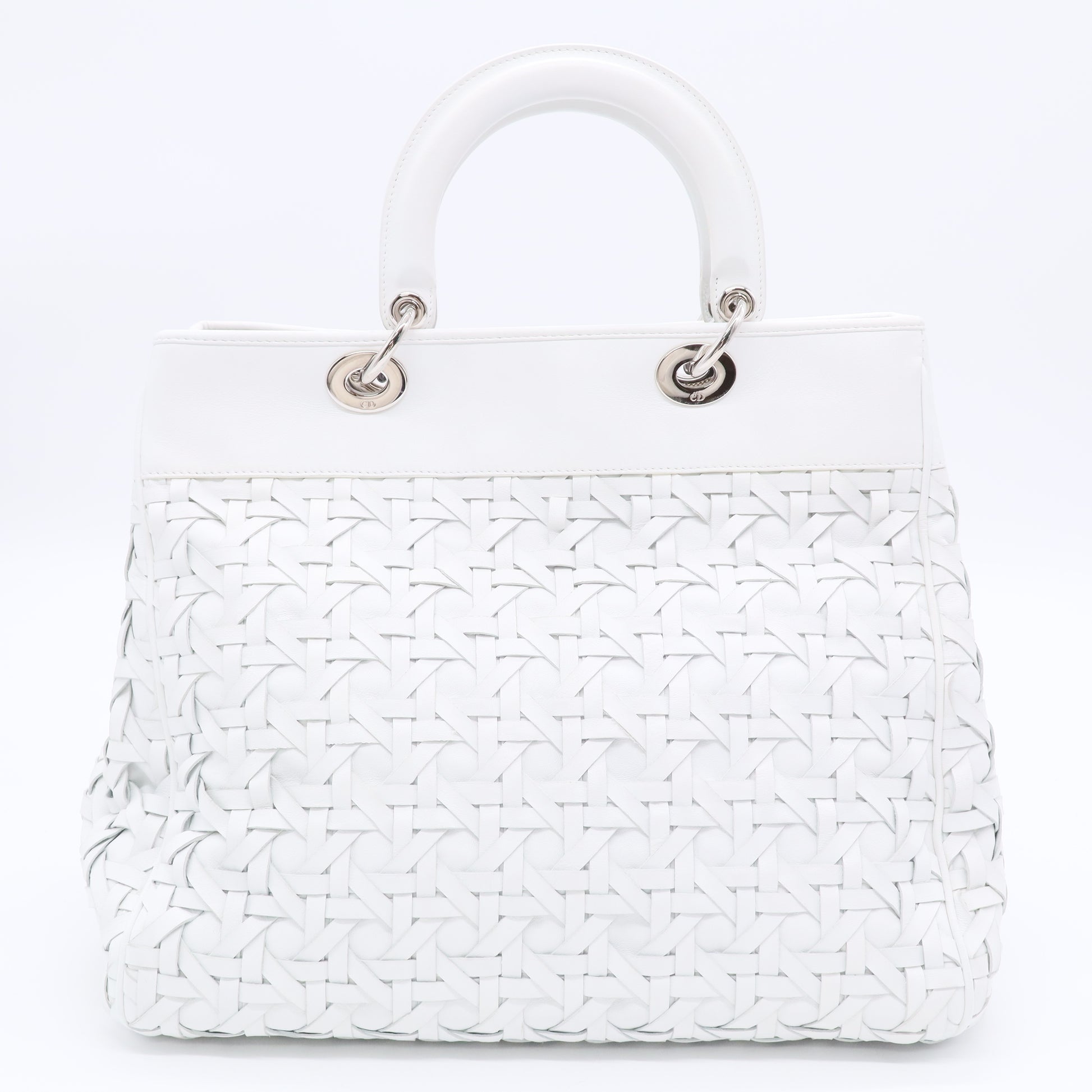 White Woven Leather Lady Dior Avenue Tote Twins B20276