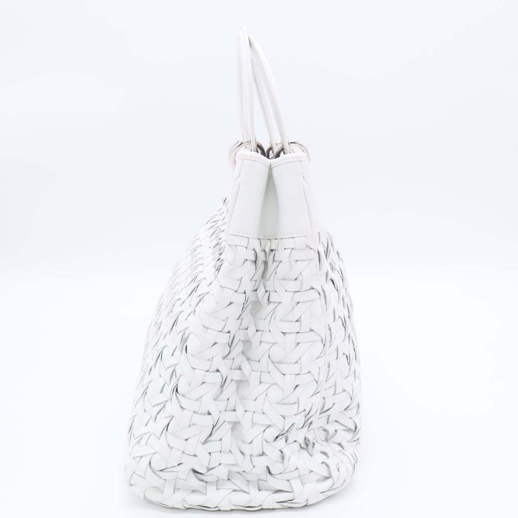 White Woven Leather Lady Dior Avenue Tote Twins B20276