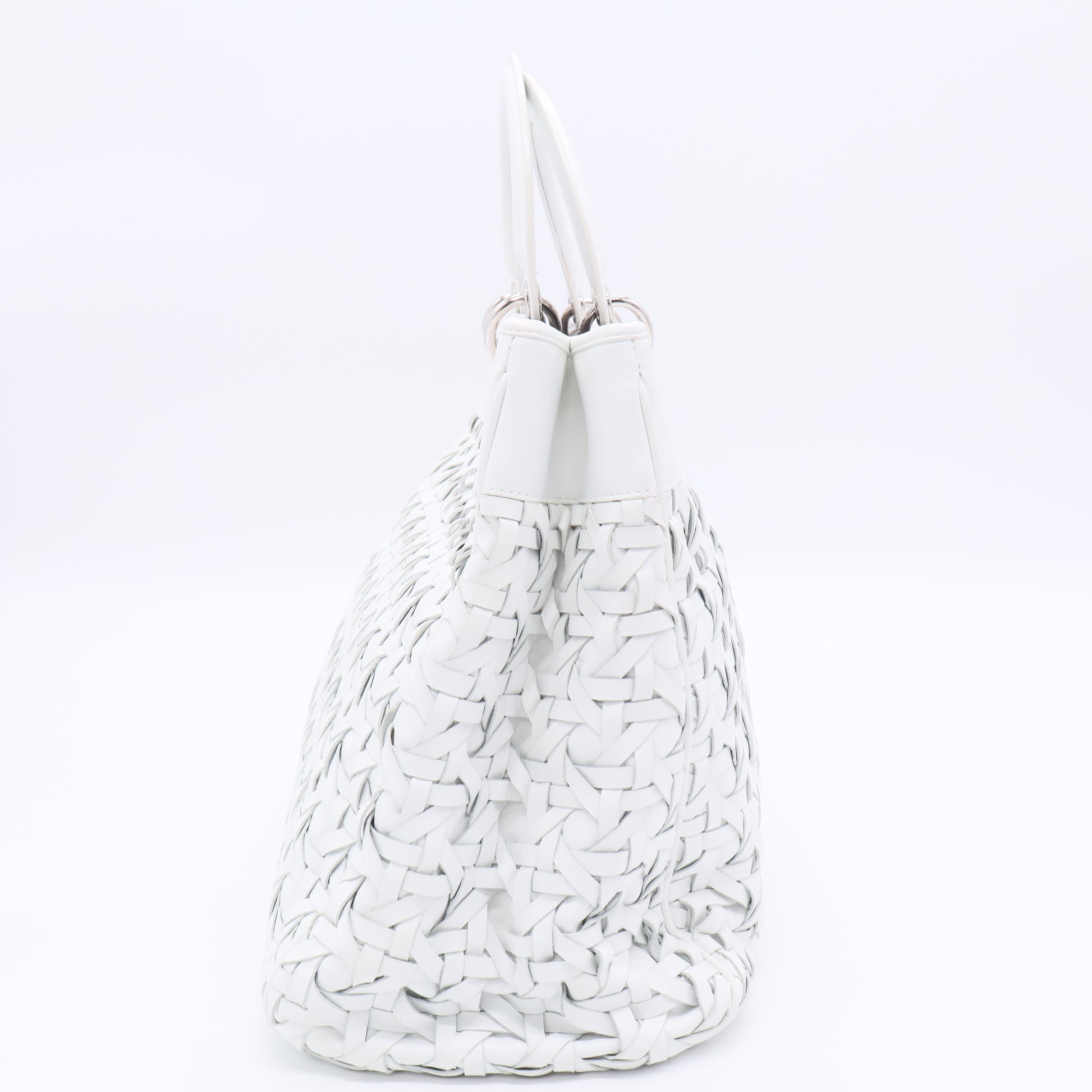 White Woven Leather Lady Dior Avenue Tote Twins B20276