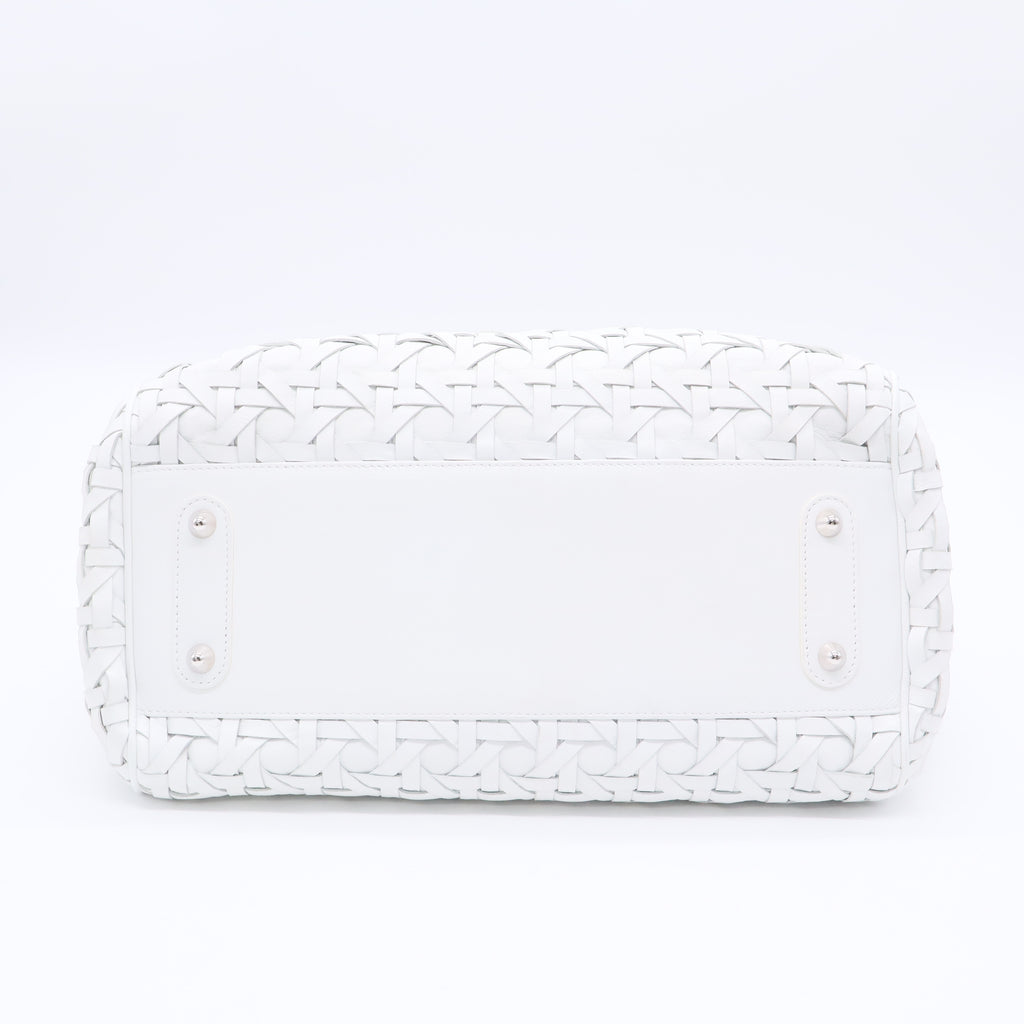 White Woven Leather Lady Dior Avenue Tote Twins B20276