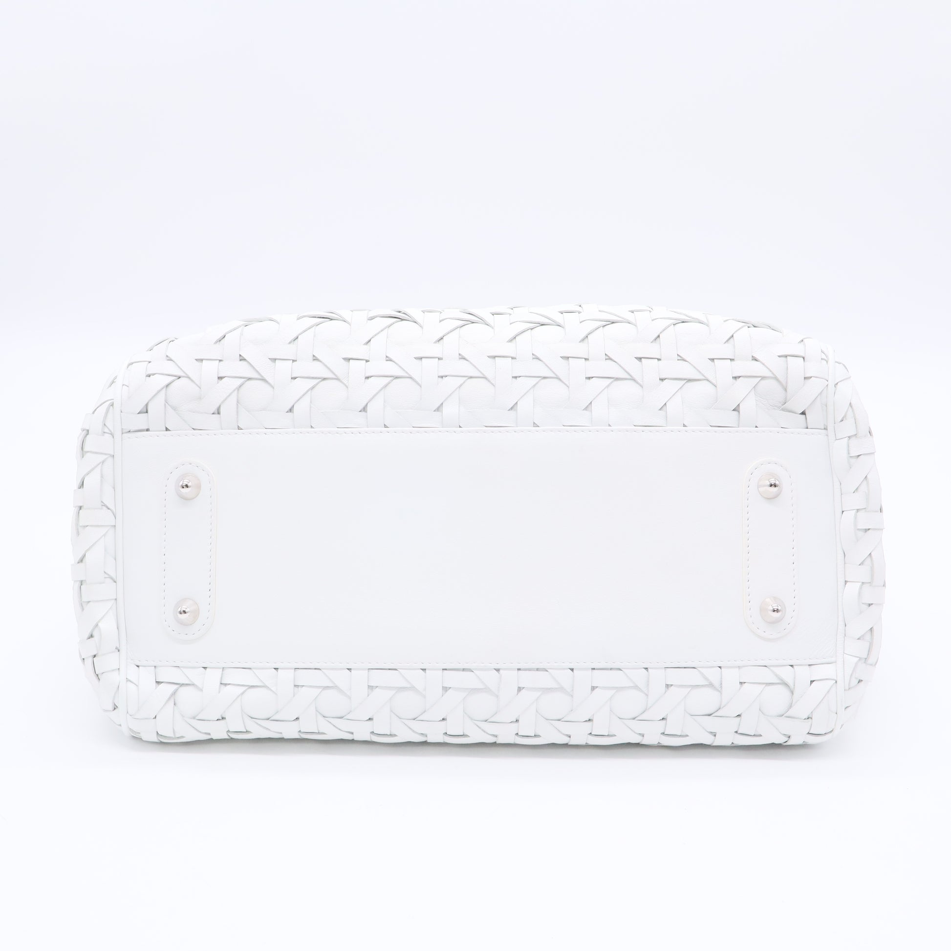 White Woven Leather Lady Dior Avenue Tote Twins B20276