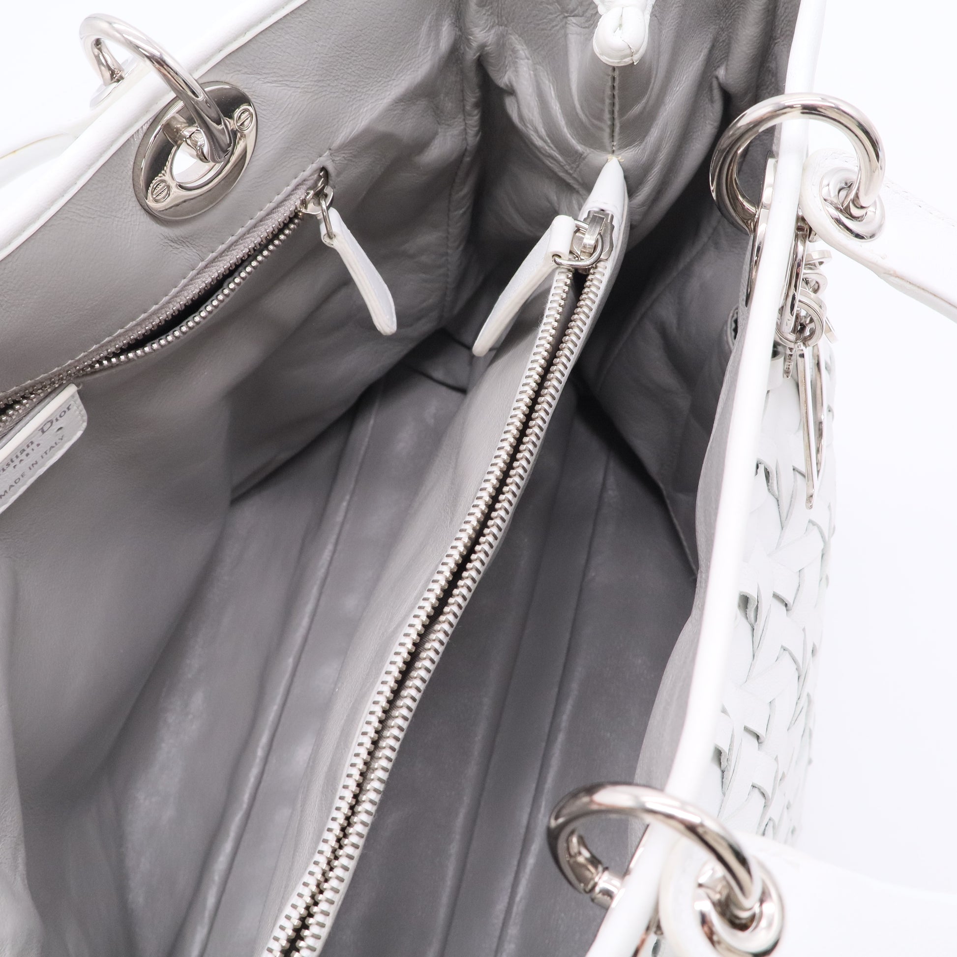 White Woven Leather Lady Dior Avenue Tote Twins B20276