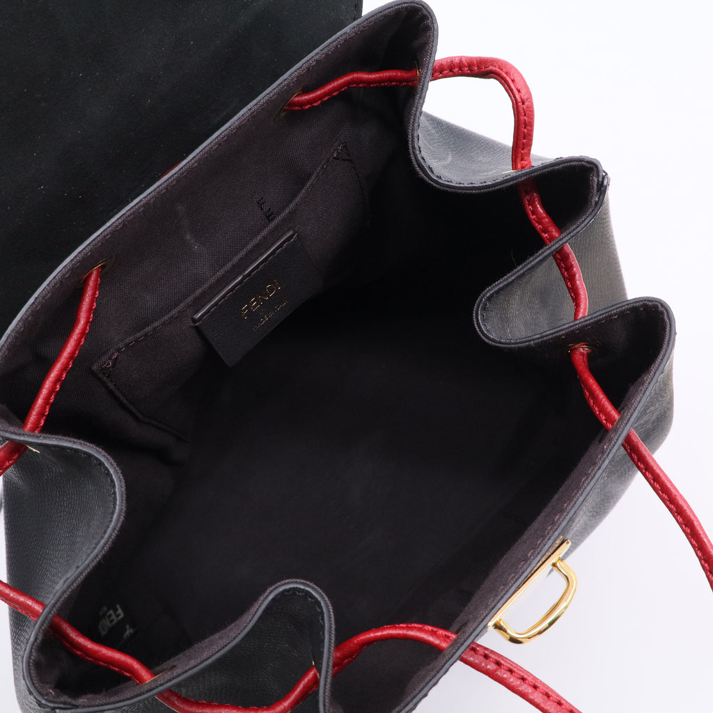 Drawstring Flap Backpack Leather with Zucca Embossed Detail Small  B20598