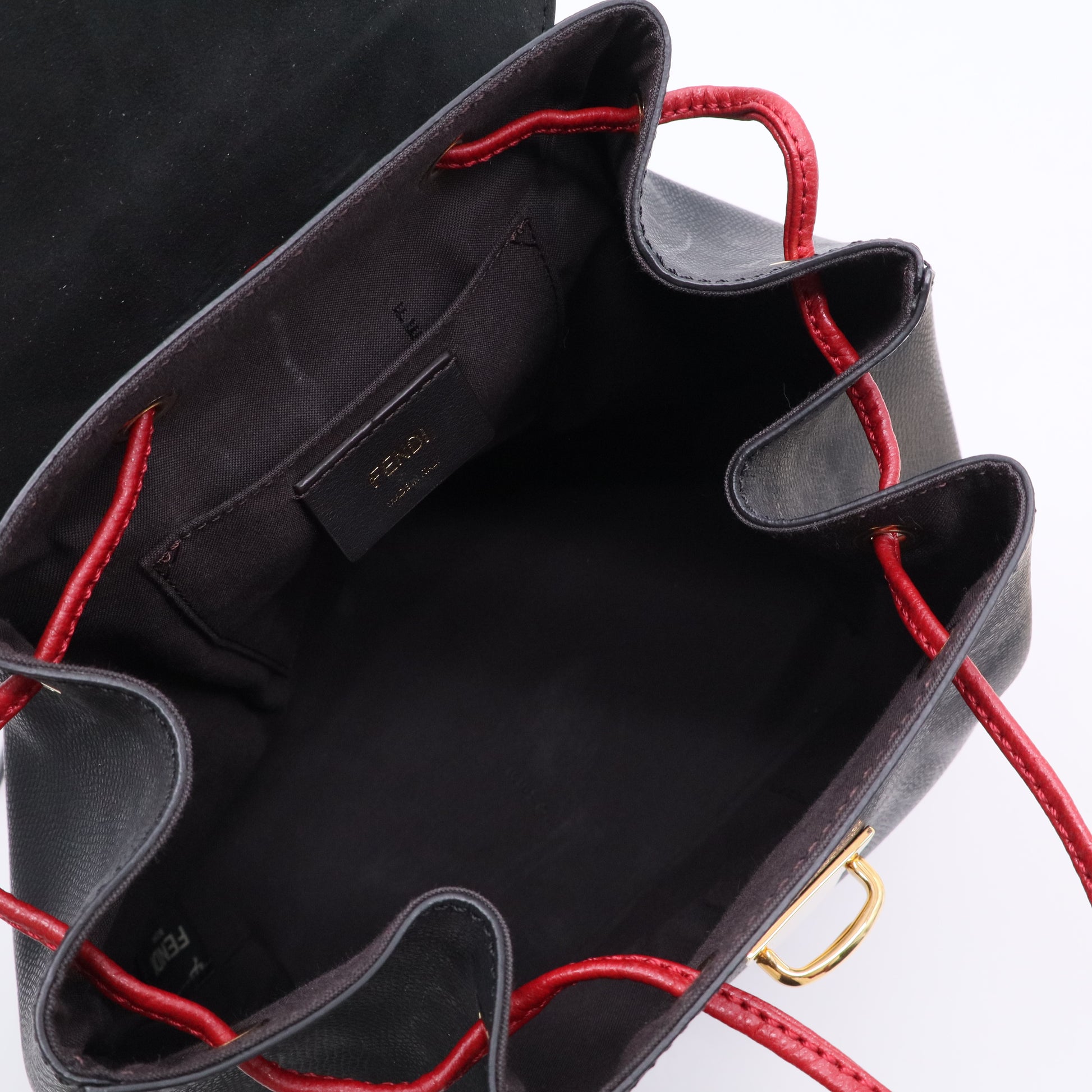 Drawstring Flap Backpack Leather with Zucca Embossed Detail Small  B20598