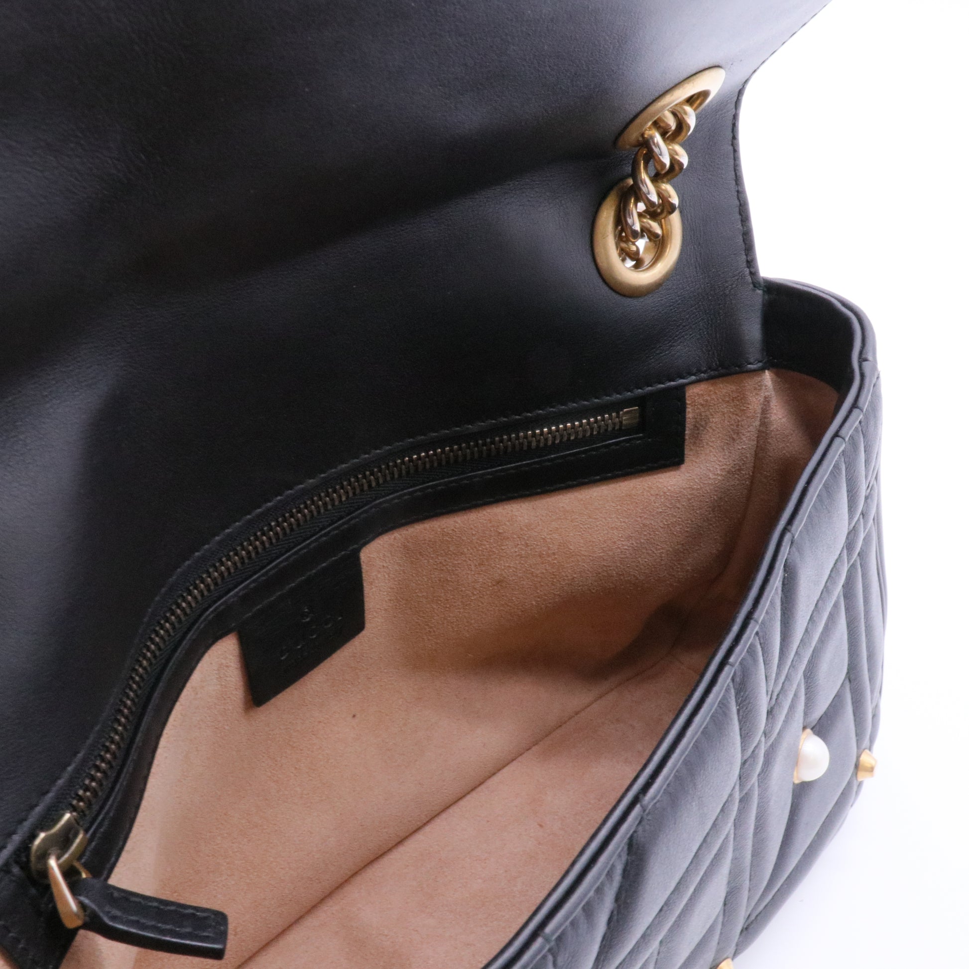 Pearly GG Marmont Flap Bag Embellished Matelasse Leather